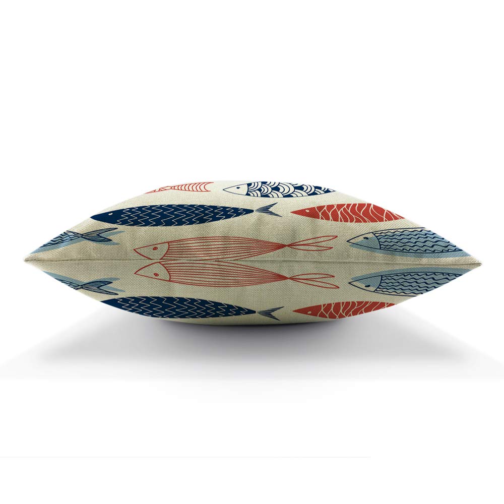 Ocean Fish Decorative Throw Pillow Cover - 18x18 Inch Cotton Linen Square Cushion Case for Sofa, Bed & Home Decor - Blue & Red Design - Perfect for Living Room, Bedroom & Coastal Theme Decor