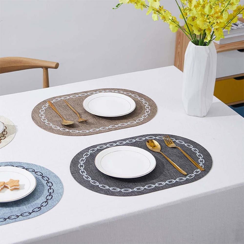Premium Arkansas Oval Faux Leather Placemats - Set of 4, Waterproof & Heat-Resistant Table Mats for Dining, Kitchen, and Party Decor - Elegant Home Decor Accessories