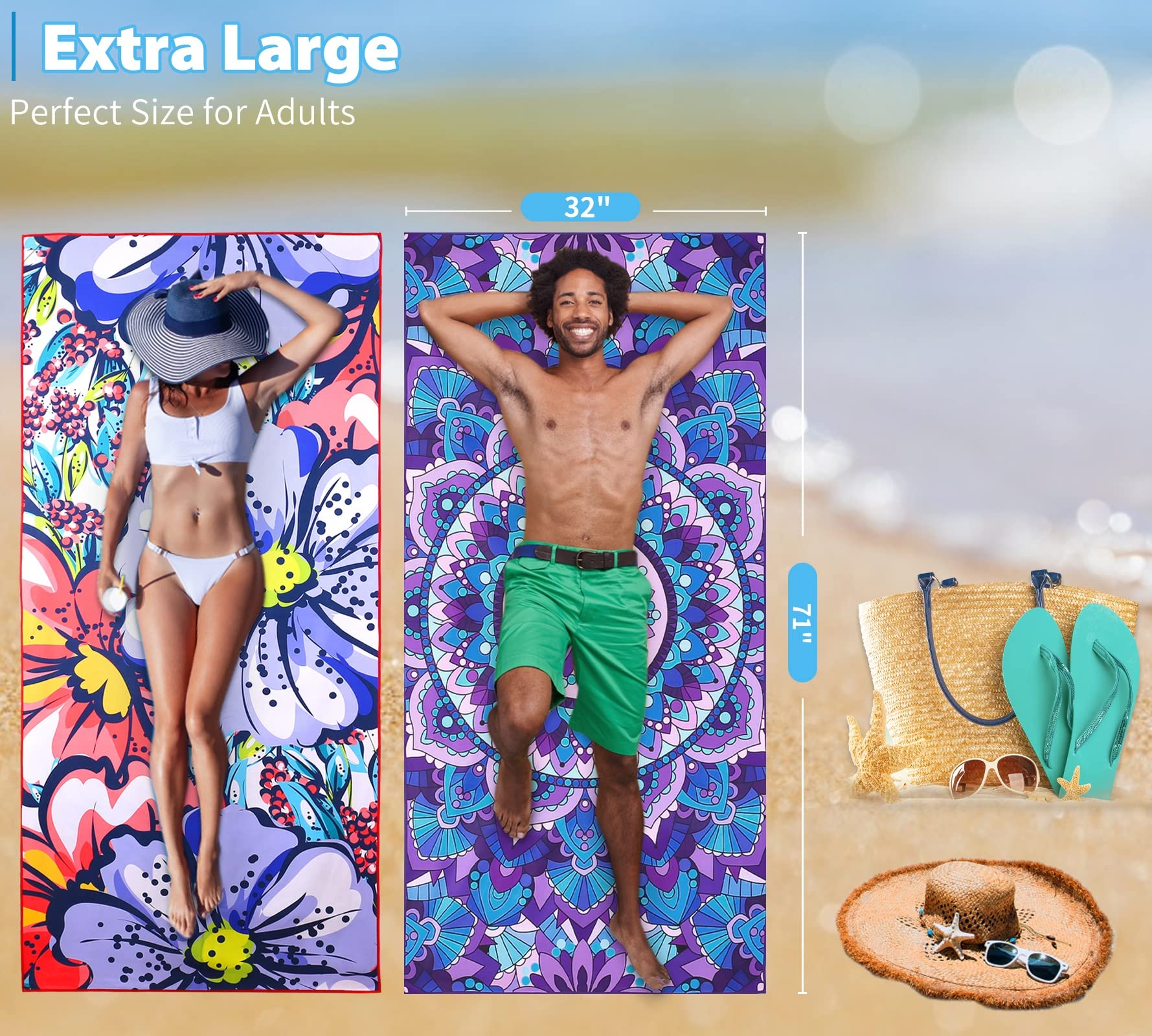 2 Pack Microfiber Oversized Beach Towels 71