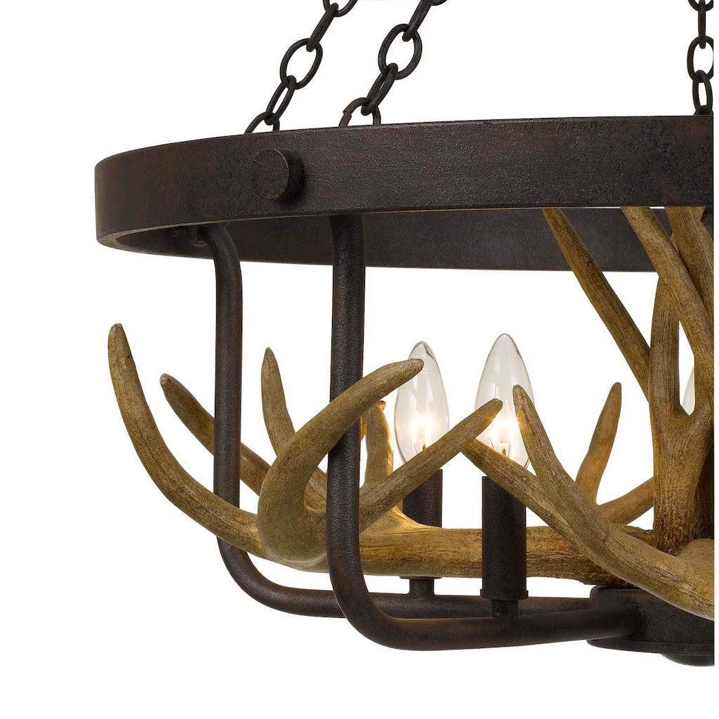 Cal Lighting Angelo 60W X 5 Metal Antler Chandelier - Rustic Farmhouse Ceiling Light Fixture for Dining Room, Living Room & Bedroom Decor