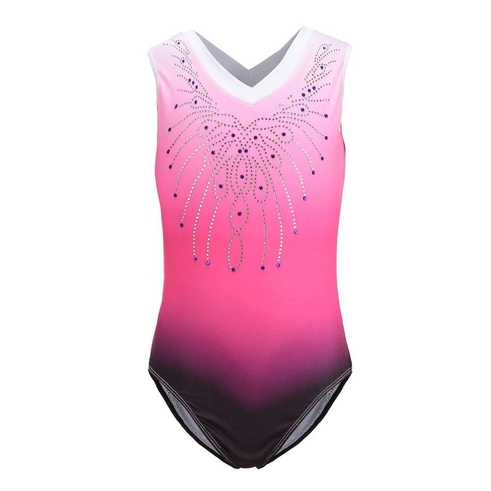 ESHOO Girls' Gymnastics Leotard - Sparkle Gradient Ballet Dance Leotard with Shining Diamonds | One Piece Gymnastics Wear for Competition & Practice | Perfect for Ballet, Rhythmic Gymnastics & Dance Performances