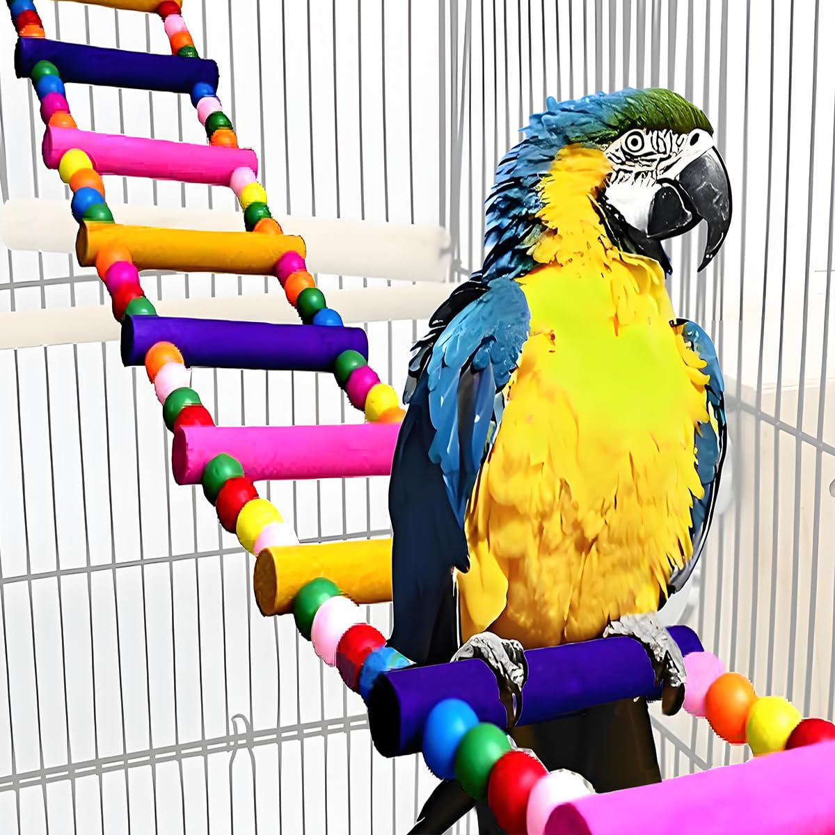 Premium Wooden Bird Toys for Parrots - 30 Inch Parrot Bridge, Swing & Ladder Set for Macaws, African Greys, Budgies, Cockatiels & Parakeets - Durable Play & Training Toys for Bird Cages - Perfect for Climbing, Exercise & Mental Stimulation
