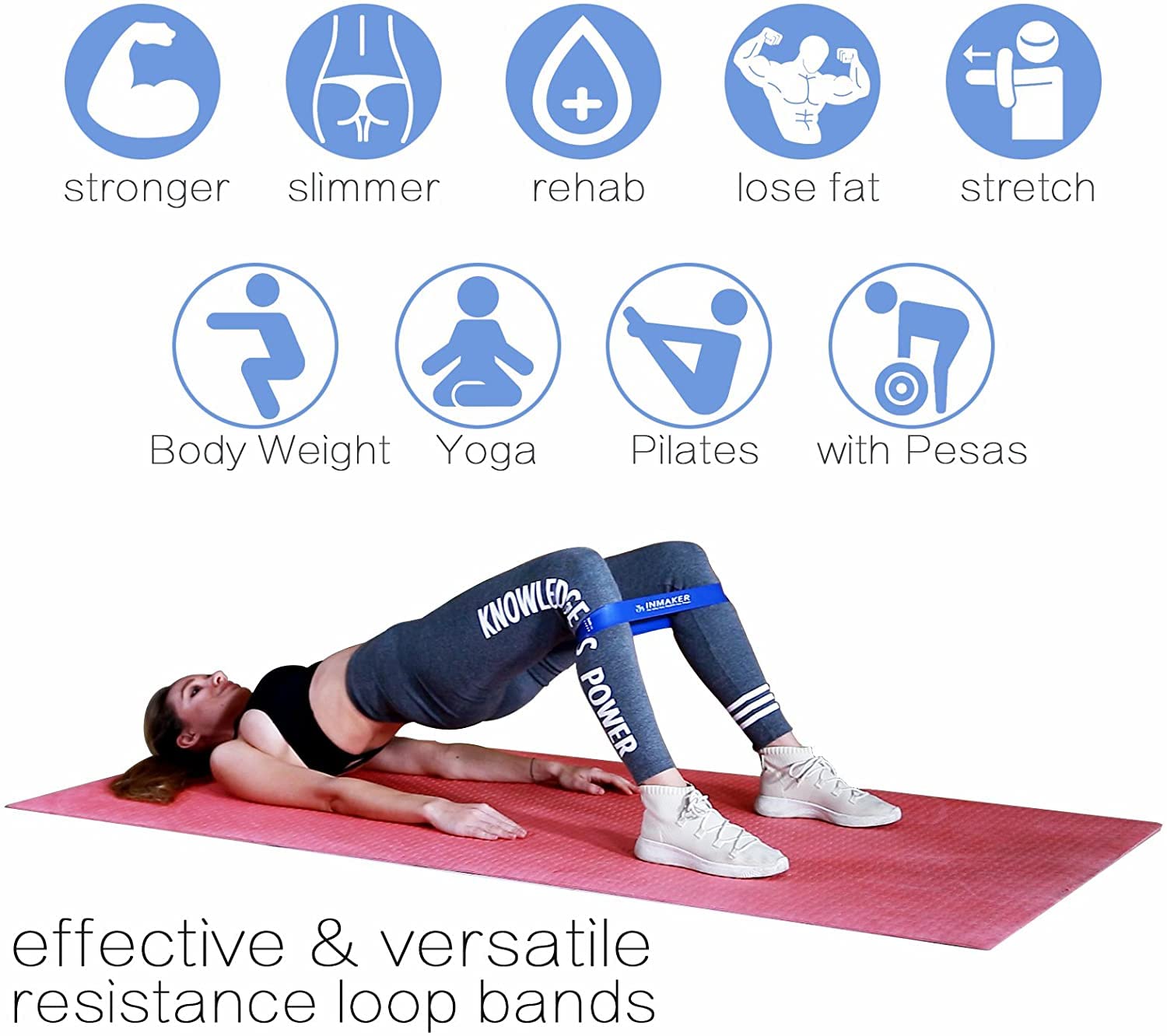 INMAKER Resistance Bands for Women - 5 Levels Leg Workout Bands for Glutes, Thighs & Butt Toning - Perfect for Home Gym, Yoga, Pilates & Fitness Training