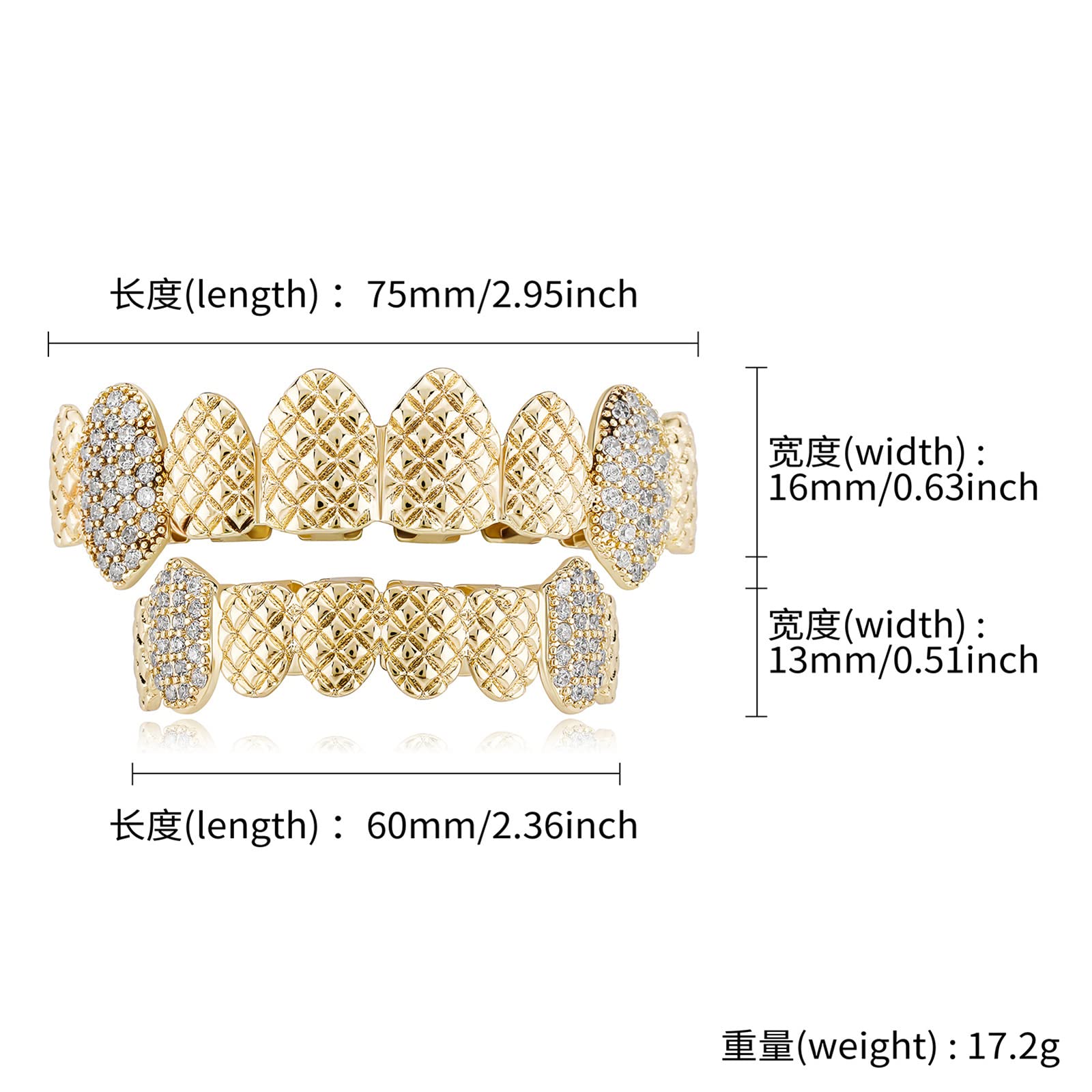 ICEDIAMOND Gold Plated Hip Hop Grillz with Diamond Teeth - Trendy Embossed Fang Design for Men & Women | Perfect for Parties, Concerts & Hip Hop Fashion