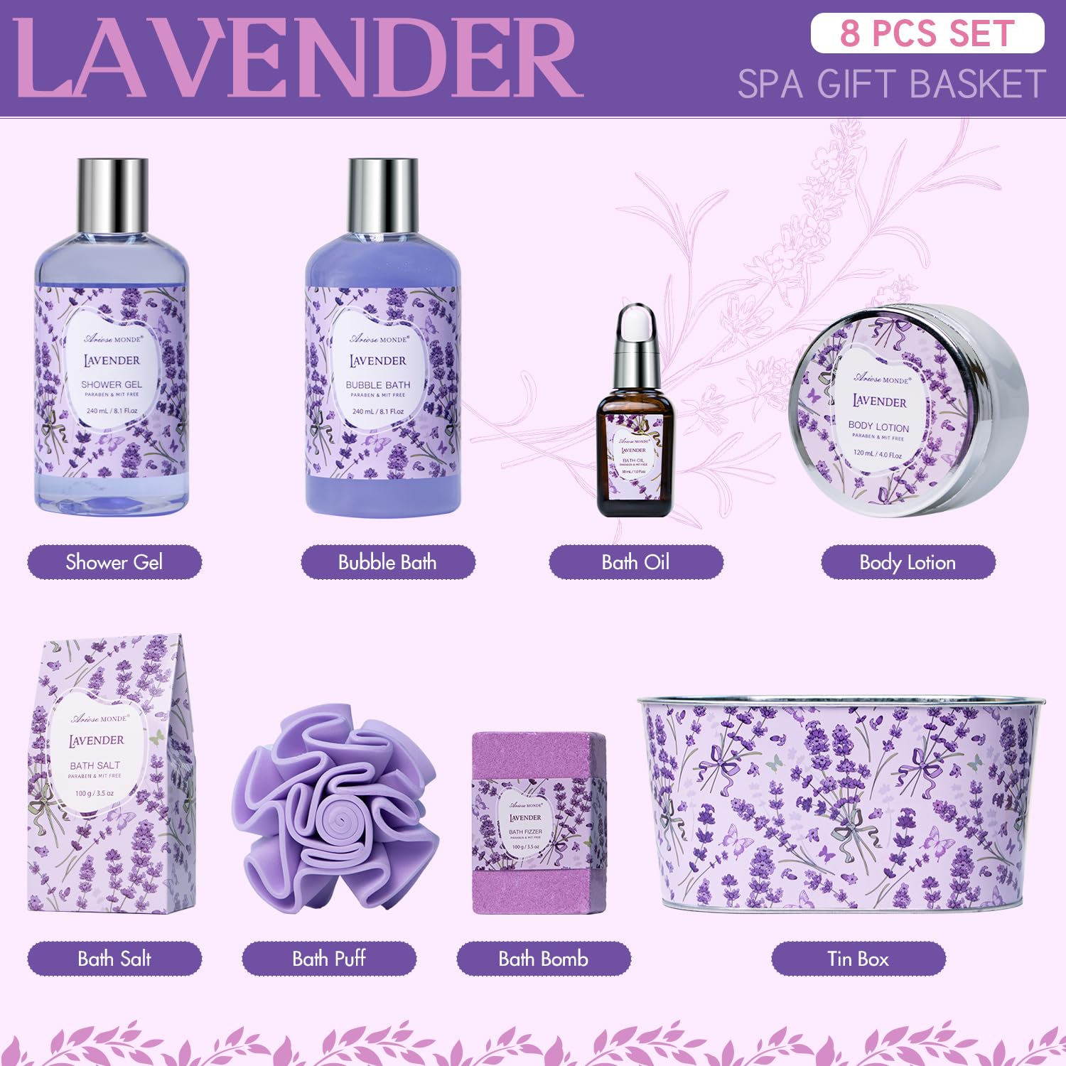 Luxury Lavender Spa Gift Basket for Women - Relaxing Bath & Body Care Set with Essential Oils, Bath Salts, Scented Candles - Perfect Self Care Birthday Gifts for Her, Mother's Day Present & Home Spa Relaxation Kit