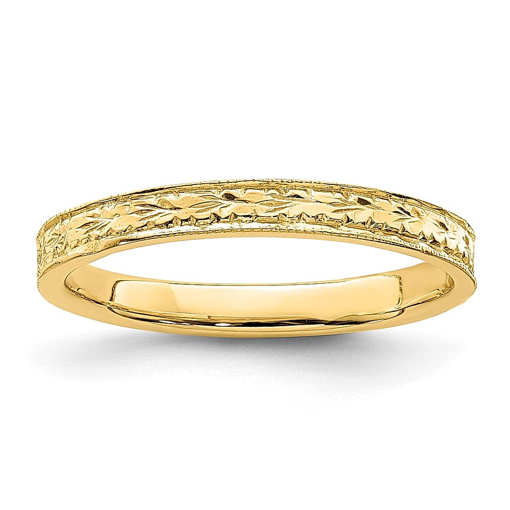 14K Yellow Gold Floral Leaf Band Ring for Women - Elegant Fine Jewelry Gift for Her - Perfect for Anniversaries, Birthdays & Special Occasions