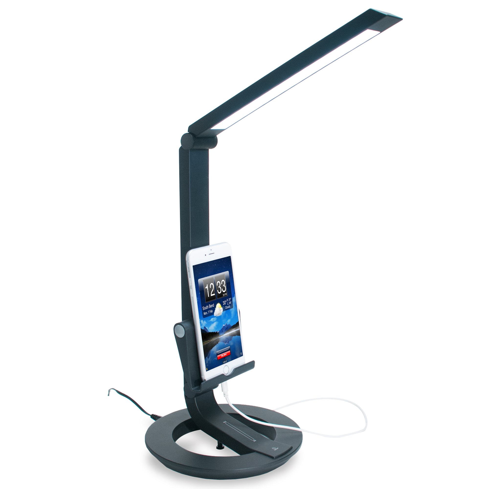 CTA Digital Desk Lamp with Wireless Charging Stand - Compatible with iPhone 11/11 Pro/8/X, iPad Mini 5/Air 3/10.2