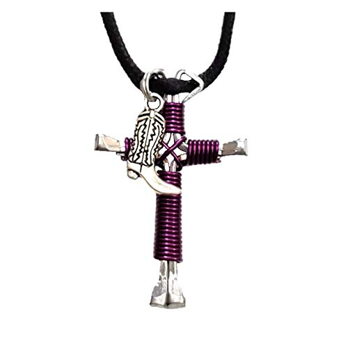 Amethyst Horseshoe Nail Cross Pendant Necklace with Boot Charm - Spiritual Jewelry for Women, Western Style Gift for Cowgirls & Equestrian Lovers (Perfect for Rodeo Events, Country Weddings & Western Fashion)