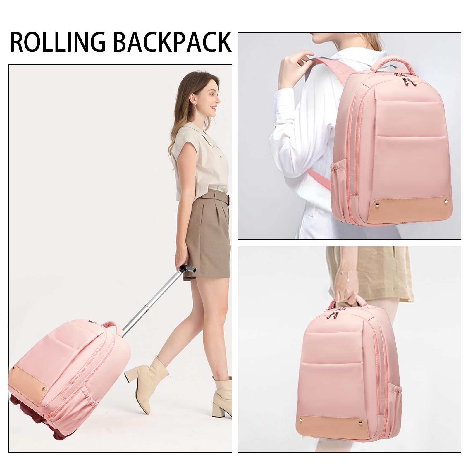 Seyfocnia 17 Inch Rolling Laptop Backpack with Wheels - Wheeled Travel Backpack for Men & Women - Perfect for Business Trips, College Students and Airplane Carry-On Luggage