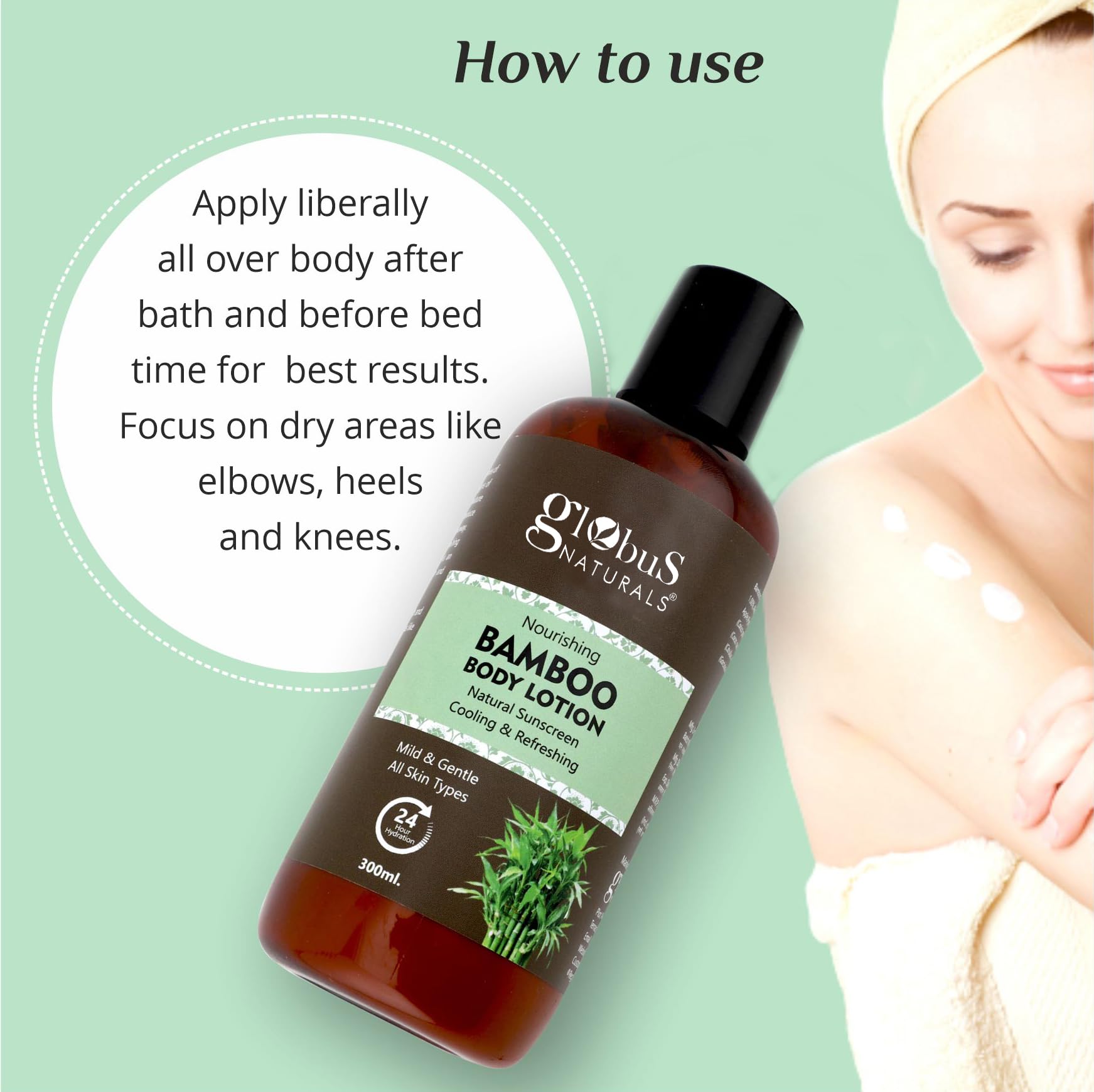 Globus Naturals Nourishing Bamboo Body Lotion 300ml - Hydrating & Moisturizing for Dry Skin - Perfect for Daily Use & Spa Days