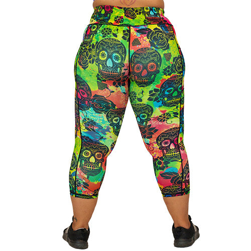 Trendy Tie Dye Skull Print Leggings for Women - Gothic Fashion, Yoga Pants, Halloween Costume & Festival Outfits