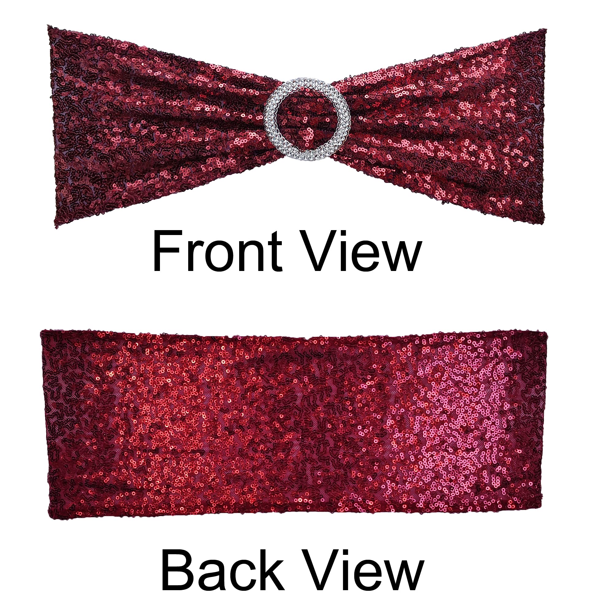High Elastic Sequin Chair Sashes with Buckle - Soft Stretch Shining Party Decor for Weddings, Birthdays & Home (Wine Red, 25 Pack) - Perfect for Chair Decorations, Banquet Centerpieces and Special Event Accents
