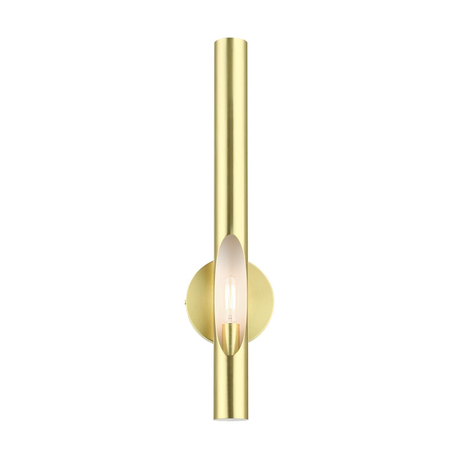 Livex Lighting Acra 1 Light Wall Sconce - Satin Brass Finish - Modern Wall Light Fixture for Bedroom, Living Room & Hallway Decor