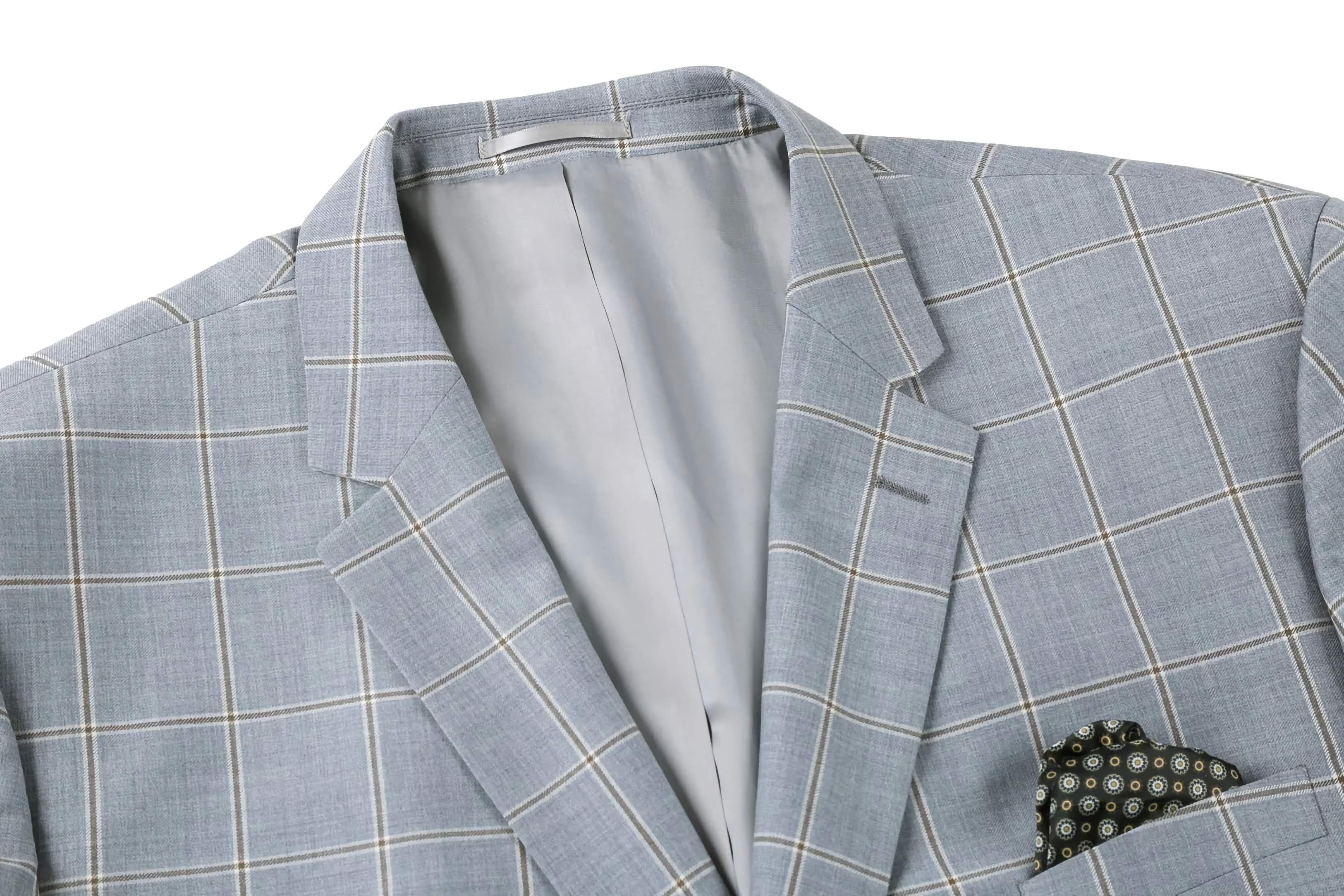 Stone Blue Wool Windowpane Pattern Regular Fit 2-Button Blazer for Men | Business Casual & Office Wear | Perfect for Weddings, Interviews and Formal Events