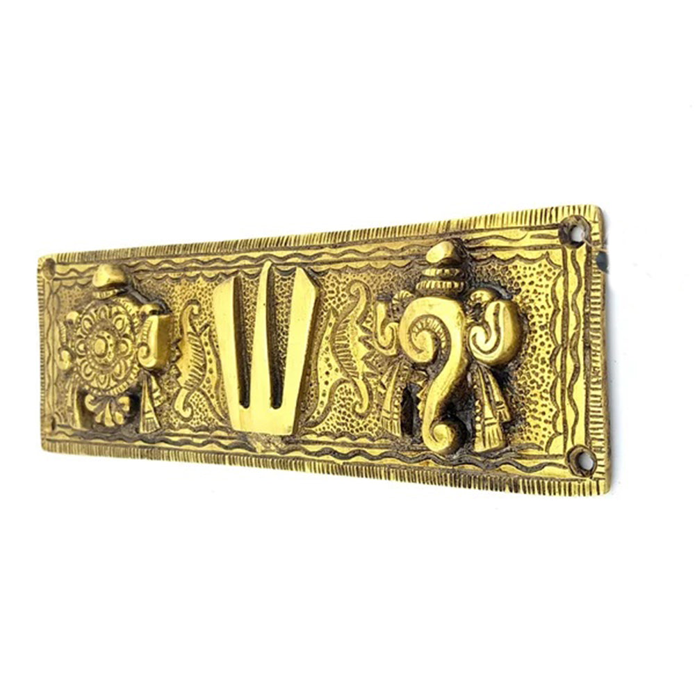 Handmade Brass Shankh Chakra Namah Wall Hanging - Authentic Indian Home Decor & Spiritual Wall Art - Premium Brass Wall Decor for Living Room, Meditation Space & Yoga Studio