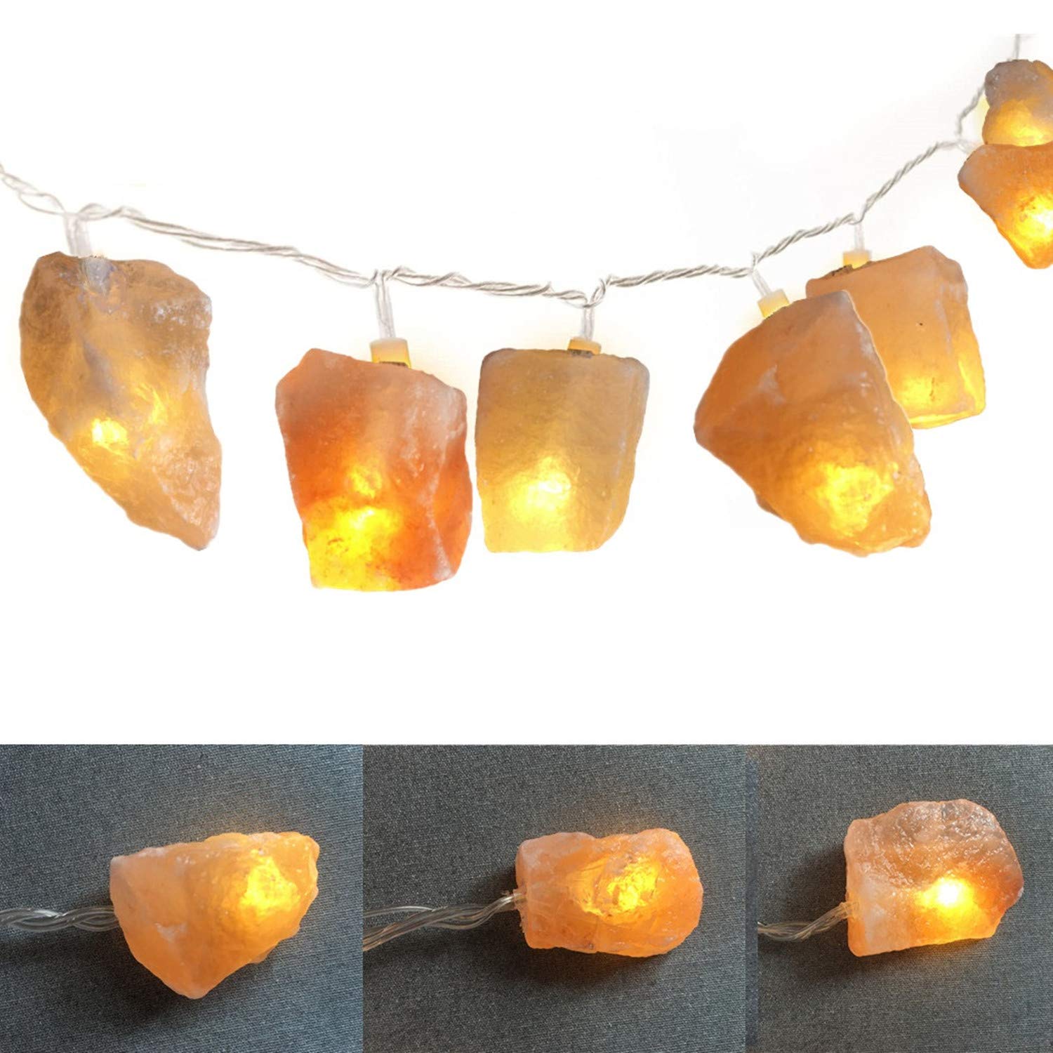 Himalayan Salt String Lights - 10.8 ft 20 LED Battery/USB Powered Natural Crystal Salt Lamps with Remote Control - Warm White Decorative Lighting for Indoor/Outdoor Halloween Christmas Wedding Party Decorations - Perfect for Bedroom, Garden, Patio and Holiday Events