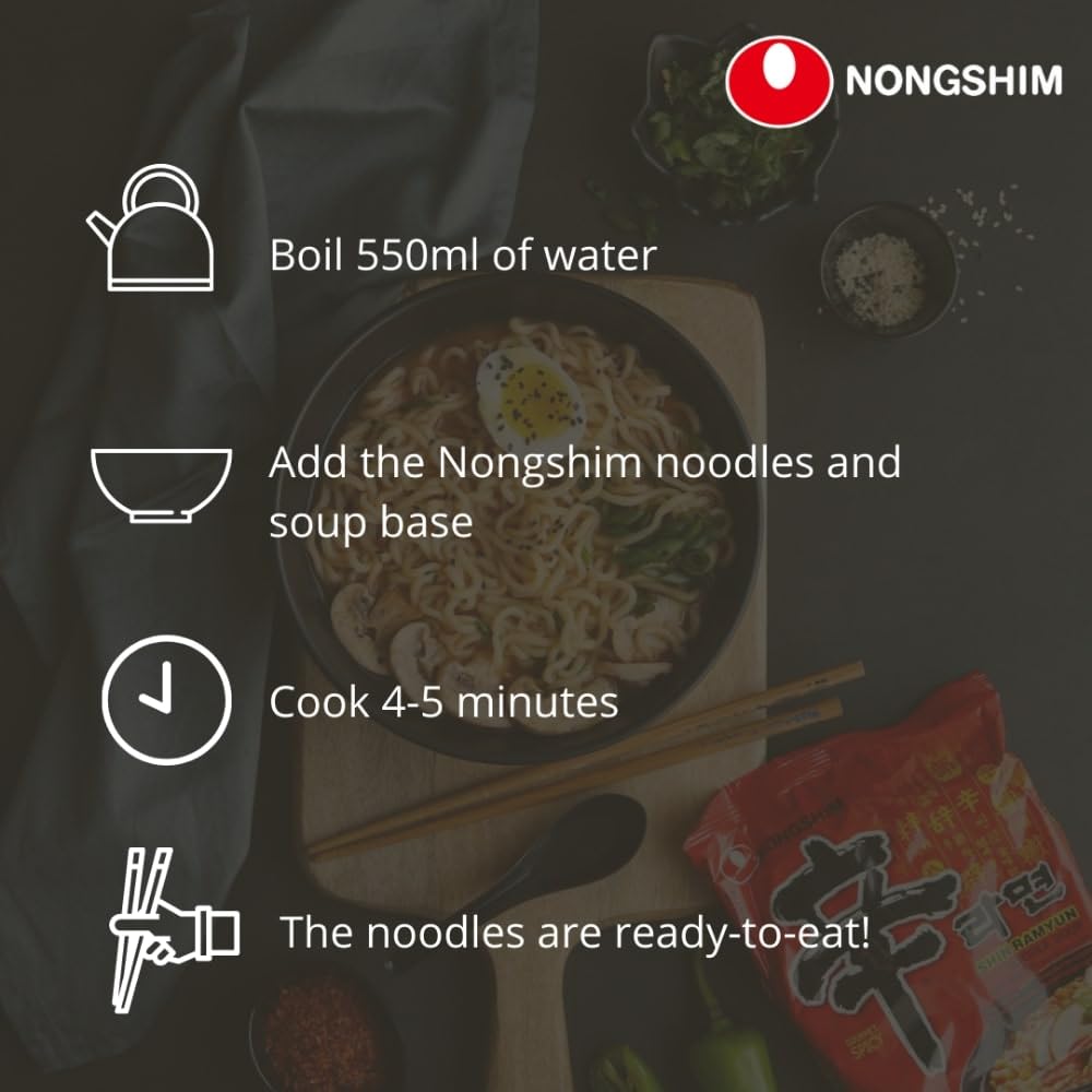 Nong Shim Potato Noodle Soup - Korean Instant Ramen with Potato Noodles - Quick & Easy 100g Pack - Perfect for Quick Lunches, Late Night Snacks & Asian Food Lovers