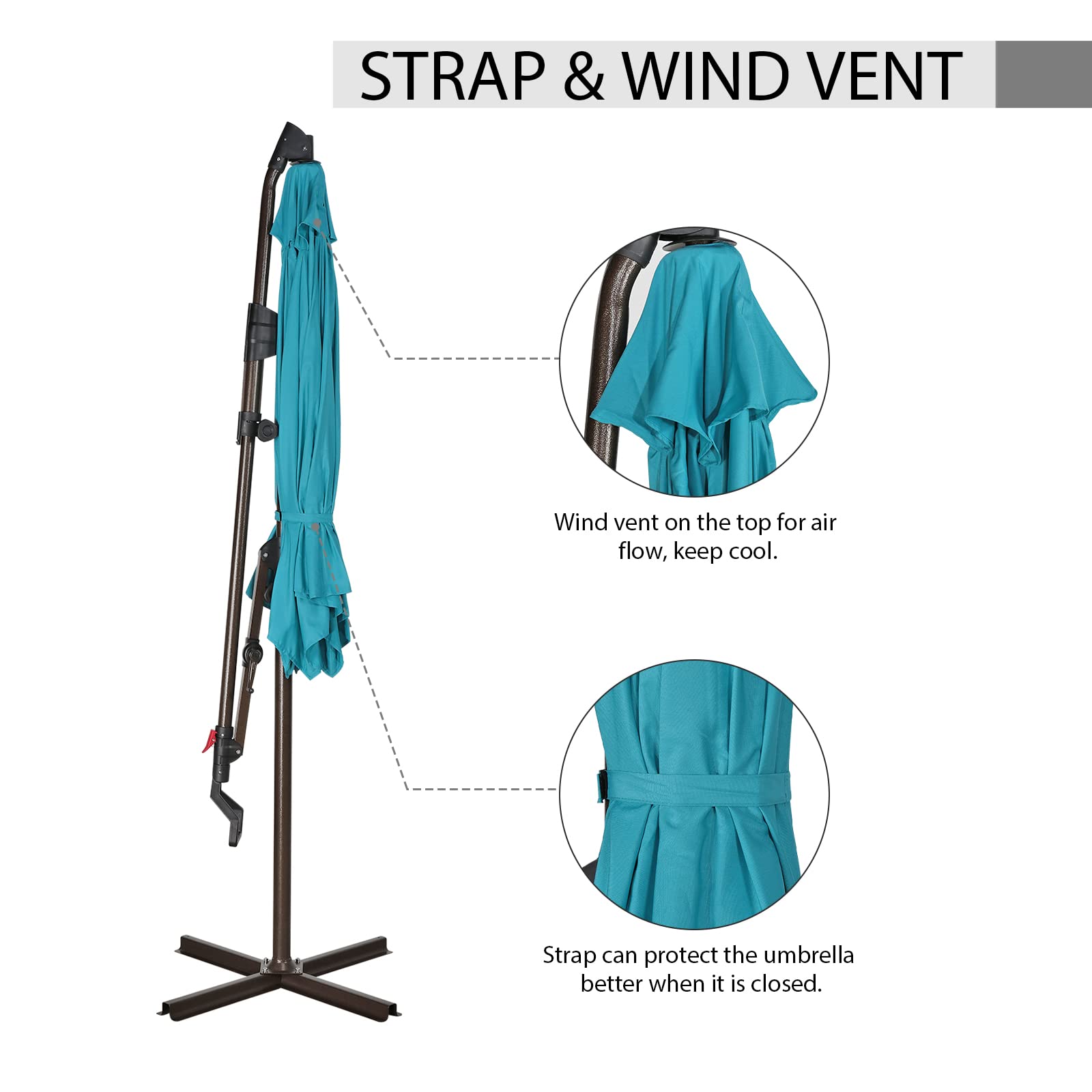COBANA 10ft Offset Hanging Patio Umbrella - 360° Rotating Outdoor Cantilever Umbrella with Crank & Tilt System - Perfect for Poolside, Backyard, Garden, and Patio Shade