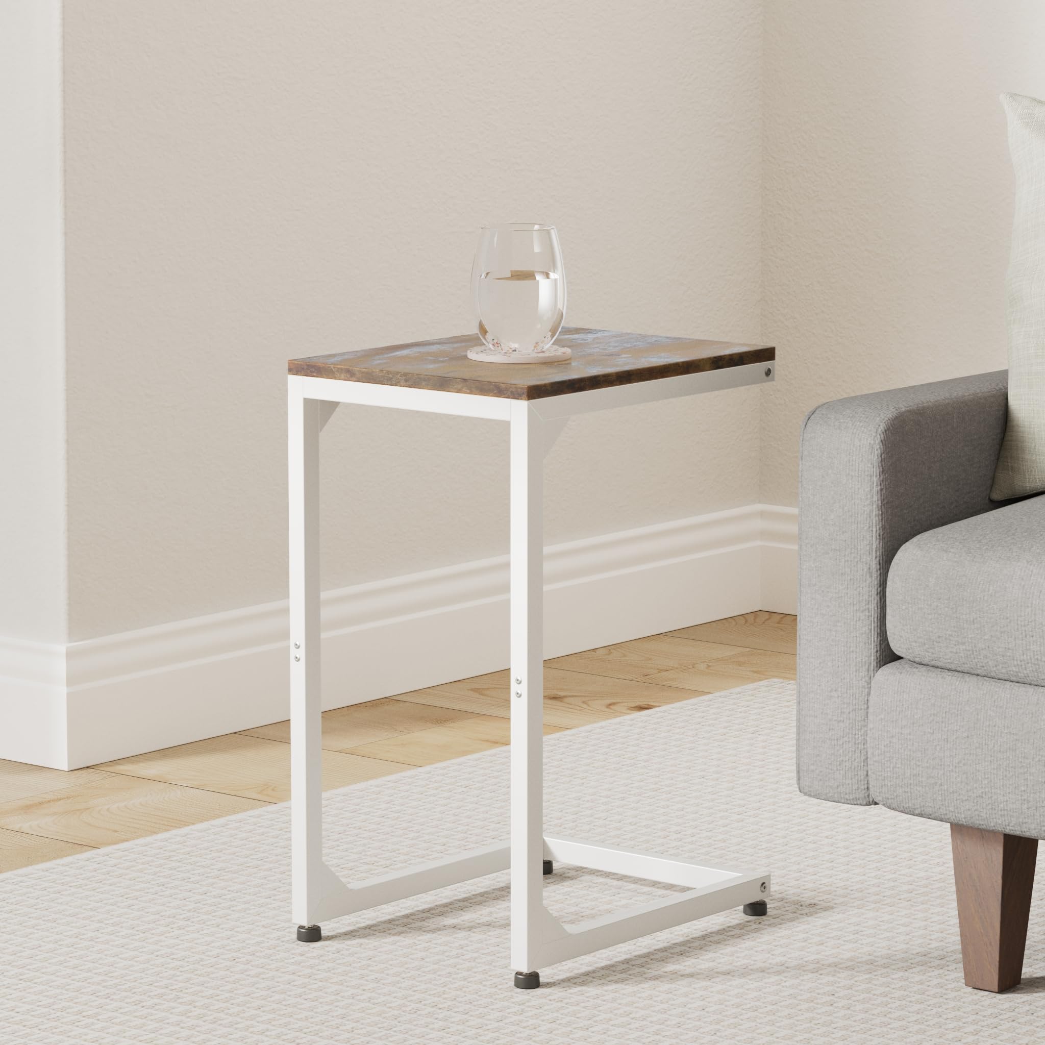 Modern C-Shaped End Table with Sturdy Metal Frame - Small Side Table for Couch & Sofa - Versatile TV Tray Table for Living Room, Bedroom & Nightstand - Bright White Finish - Perfect for Small Spaces, Reading Nooks & Apartment Decor