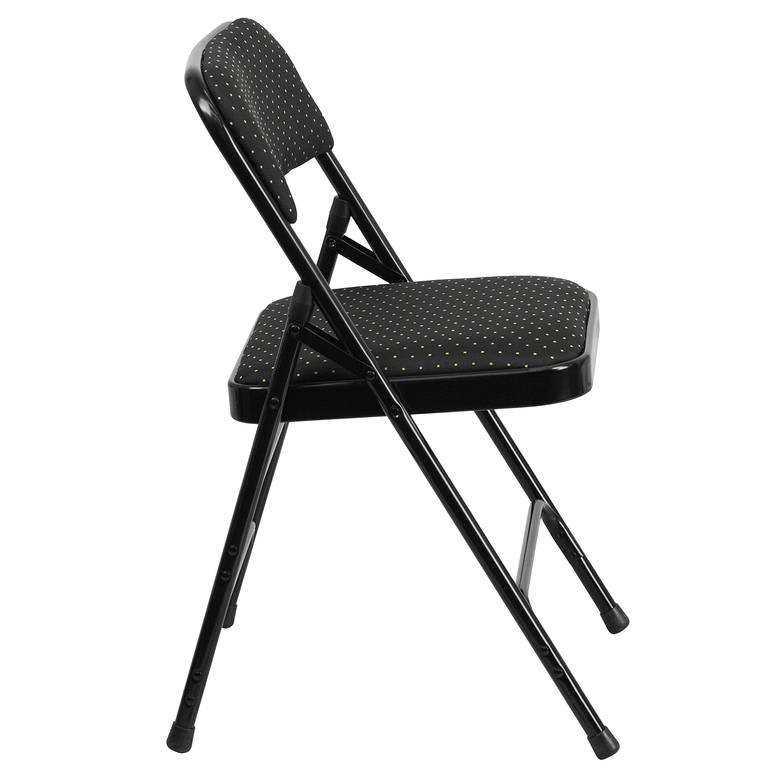 EMMA + OLIVER 2 Pack Black Patterned Metal Folding Chairs - Heavy Duty Triple Braced Curved Design for Indoor/Outdoor Events, Parties, Weddings & Camping