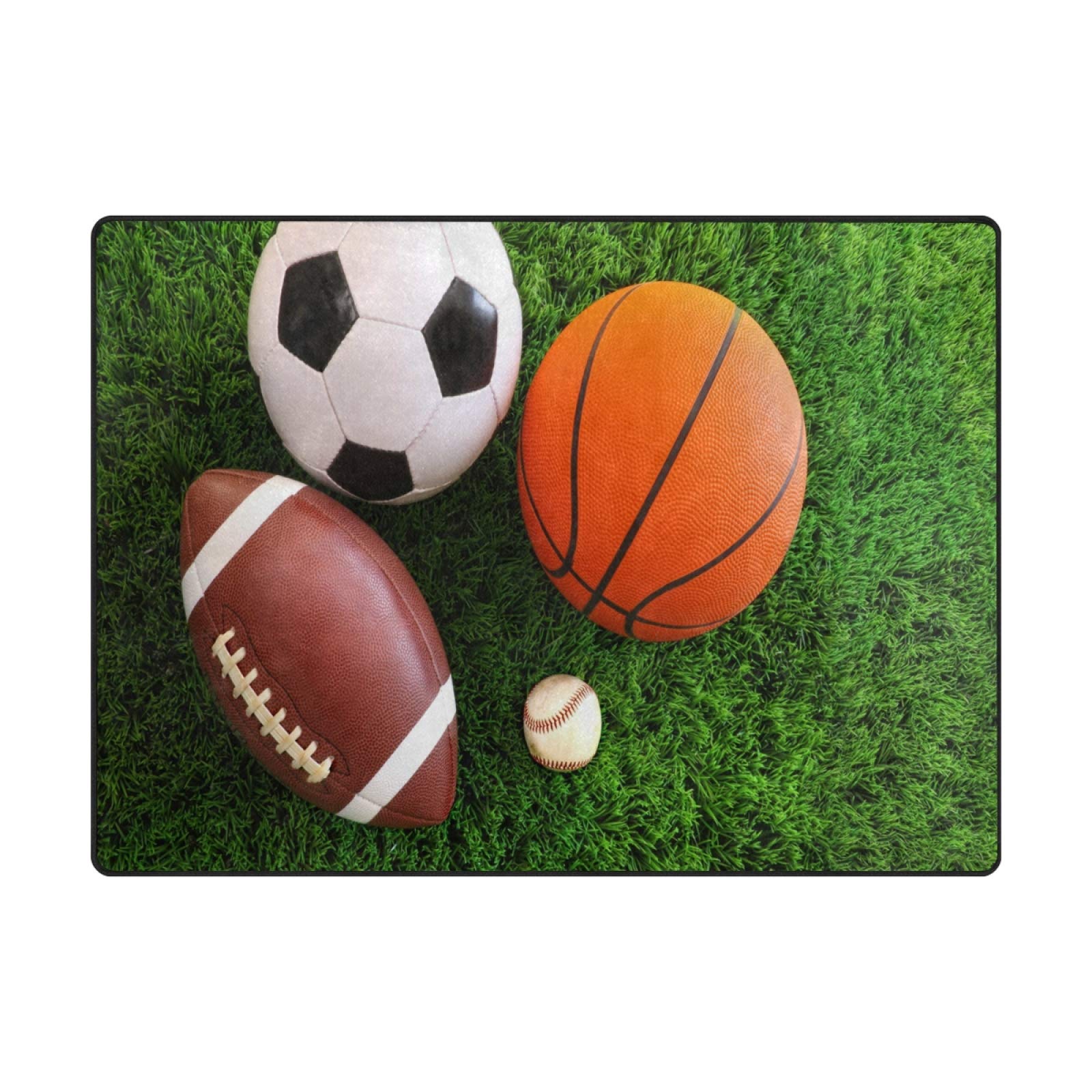 ALAZA 7' x 5' Green Area Rug for Basketball Soccer Baseball - Non-Slip Sports Themed Carpet for Living Room Bedroom Game Room Decor (Perfect for Kids Playroom, Man Cave & Sports Fan Gifts)