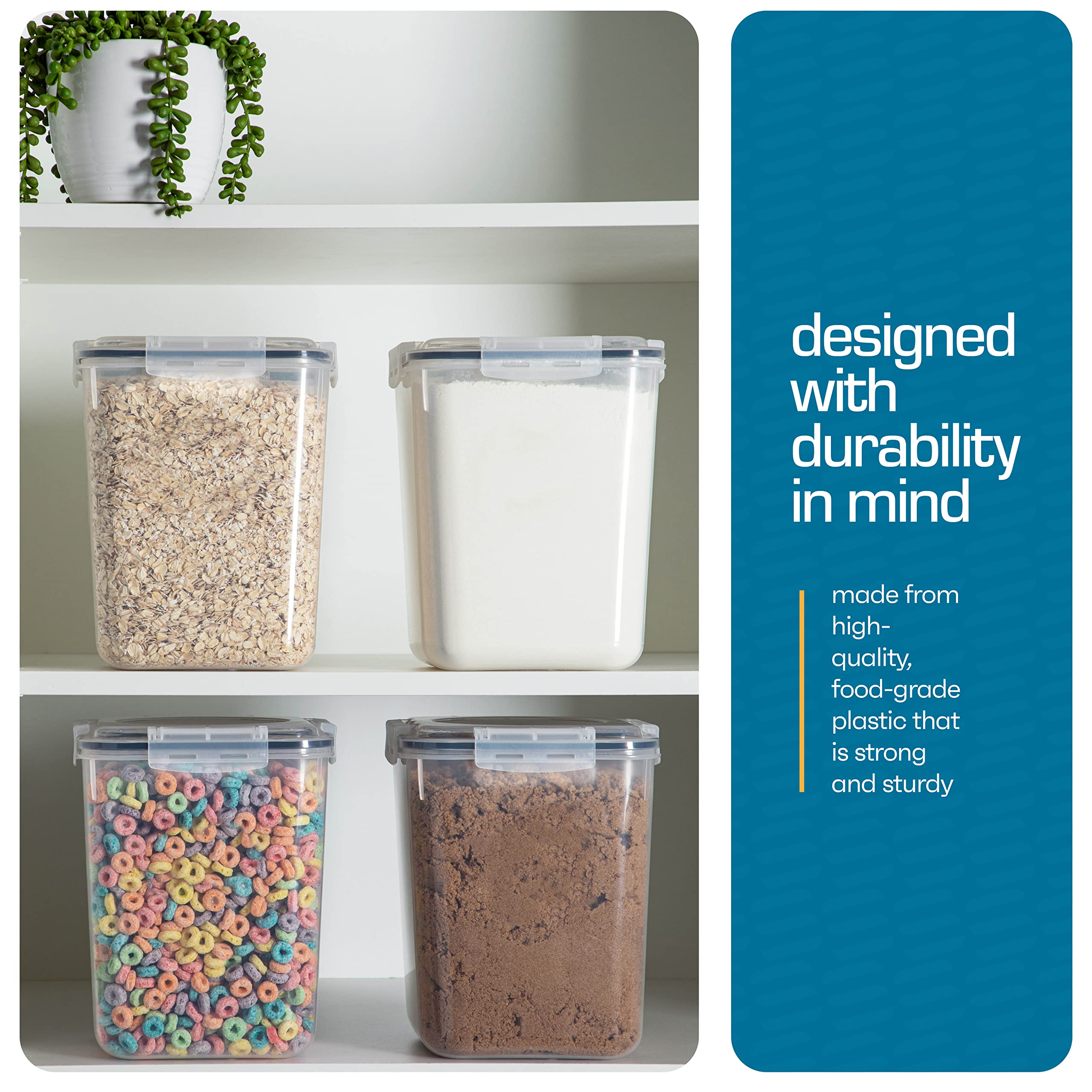 5.3L Airtight Food Storage Containers with Lids (4-Pack) - Flour, Sugar & Rice Kitchen Canisters for Pantry Organization | Perfect for Baking Ingredients, Dry Goods & Bulk Food Storage