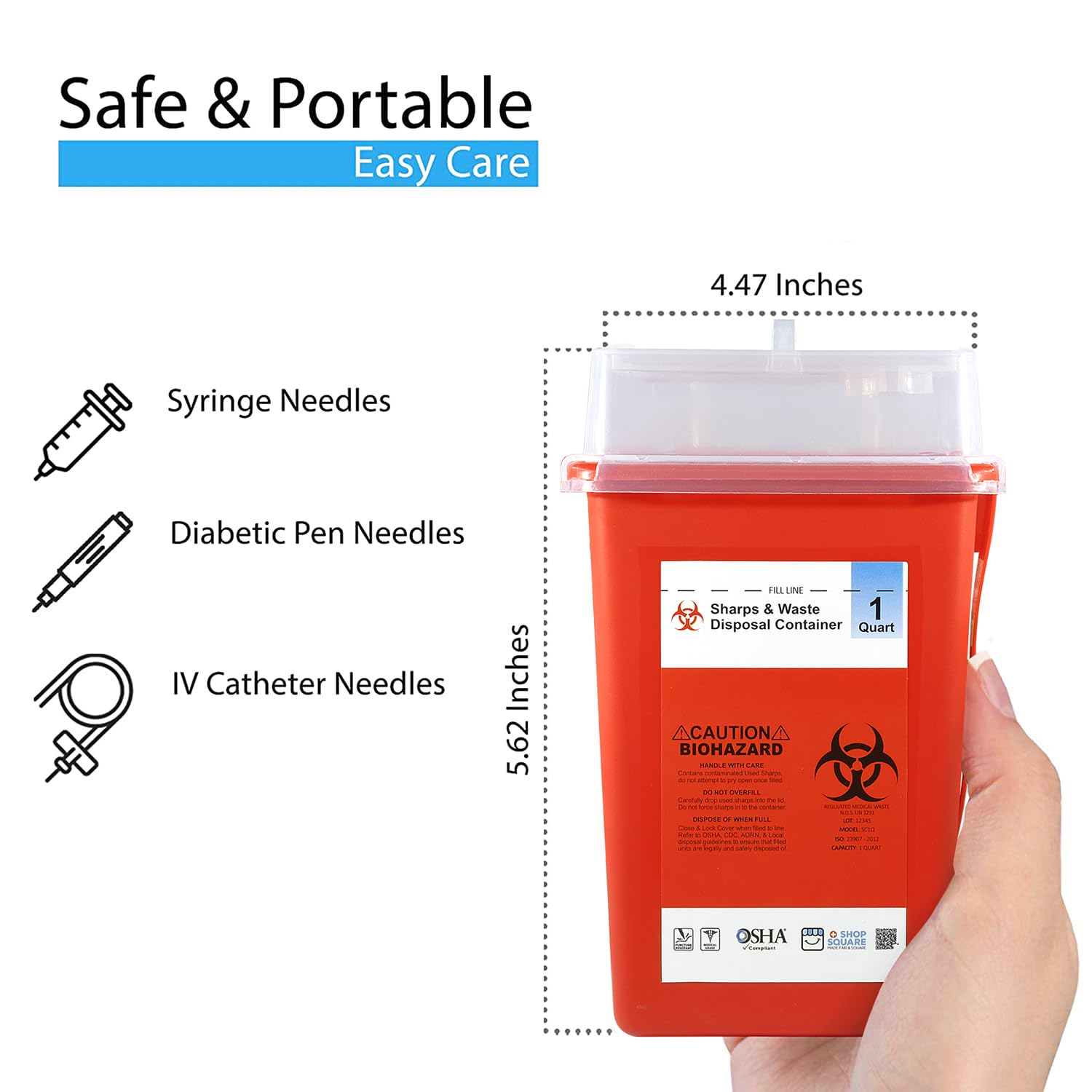 3-Pack 1 Quart Sharps Containers for Home Use - Safe Needle & Biohazard Disposal - Ideal for Diabetics, Pet Meds & Tattoo Artists