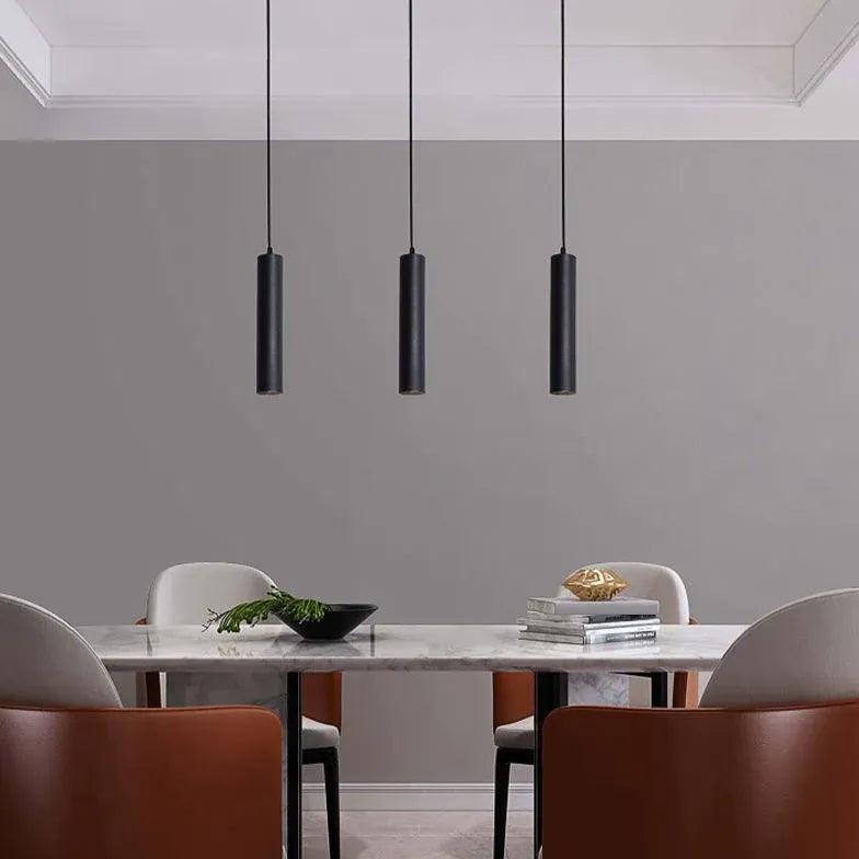 Sleek Modern Black Pendant Light - Minimalist Tubular Design for Dining Room, Kitchen Island or Bedroom Lighting