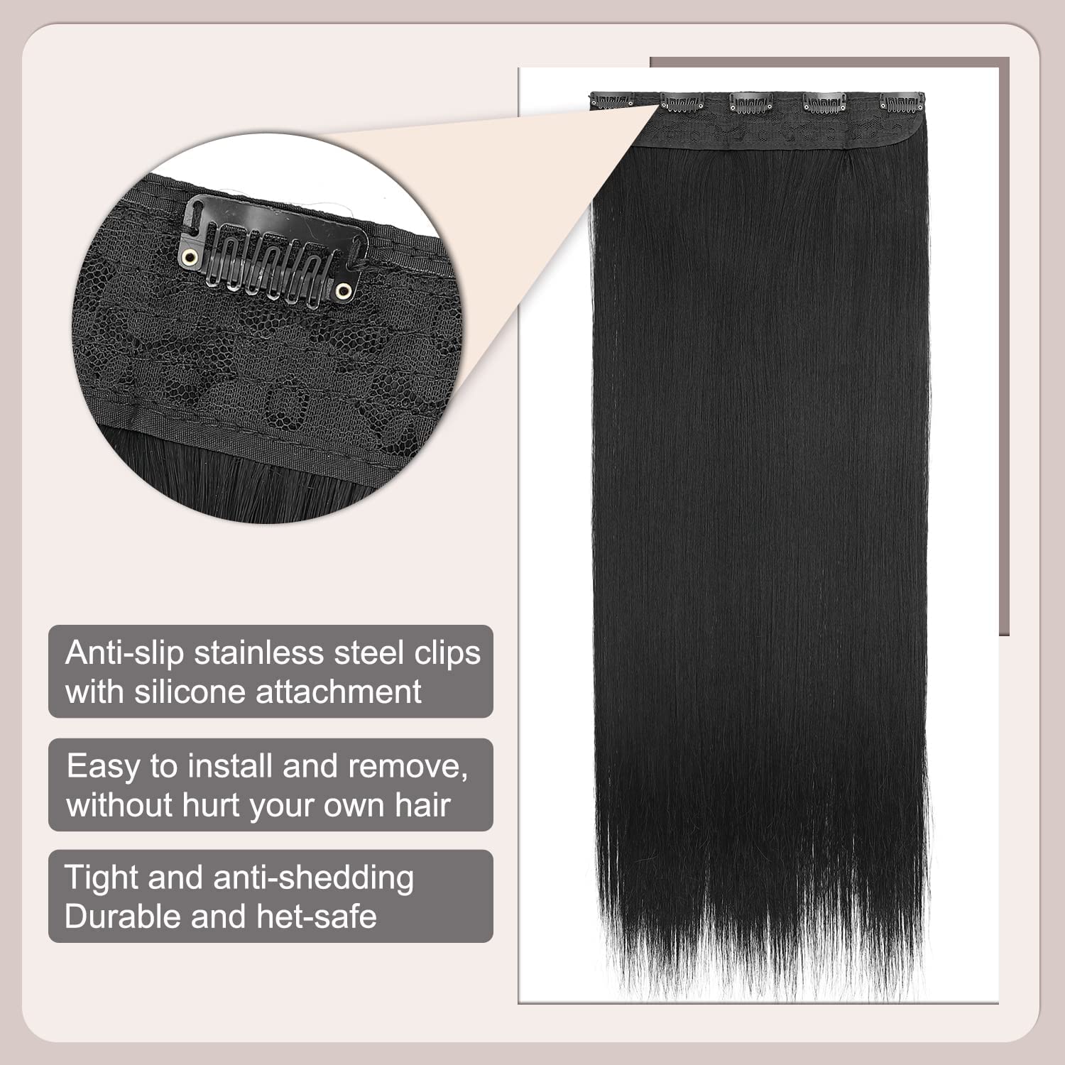 OSEN 20-Inch Straight Human Hair Extensions - 5 Clips, ¾ Head, 120g, Natural Color - Instantly Add Length & Volume for Women | Perfect for Daily Styling, Parties & Special Occasions