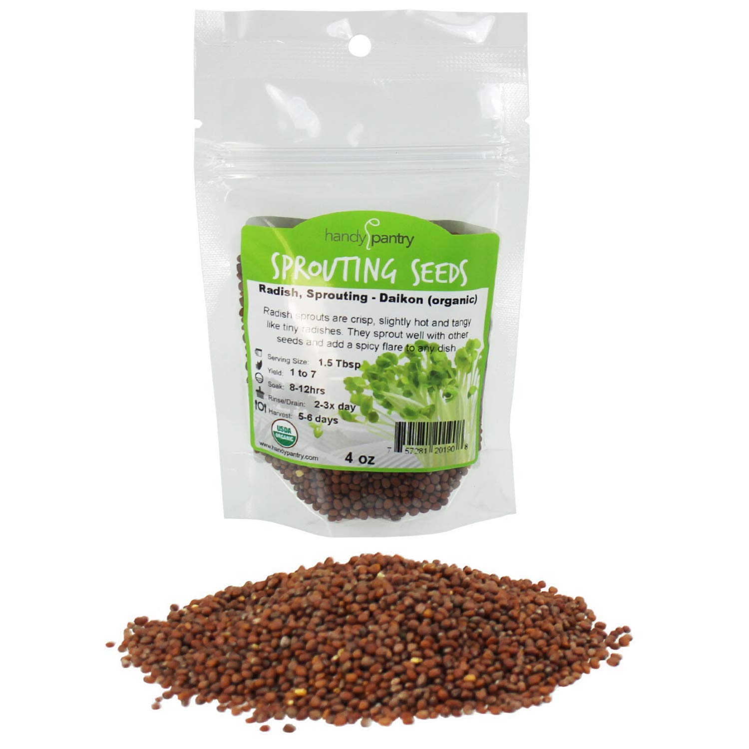 Organic Radish Sprouting Seeds - 4 Oz Non-GMO Heirloom Seeds for Microgreens, Hydroponics, Gardening, Cooking & Food Storage - Perfect for Salads, Sandwiches, Soups & Healthy Eating