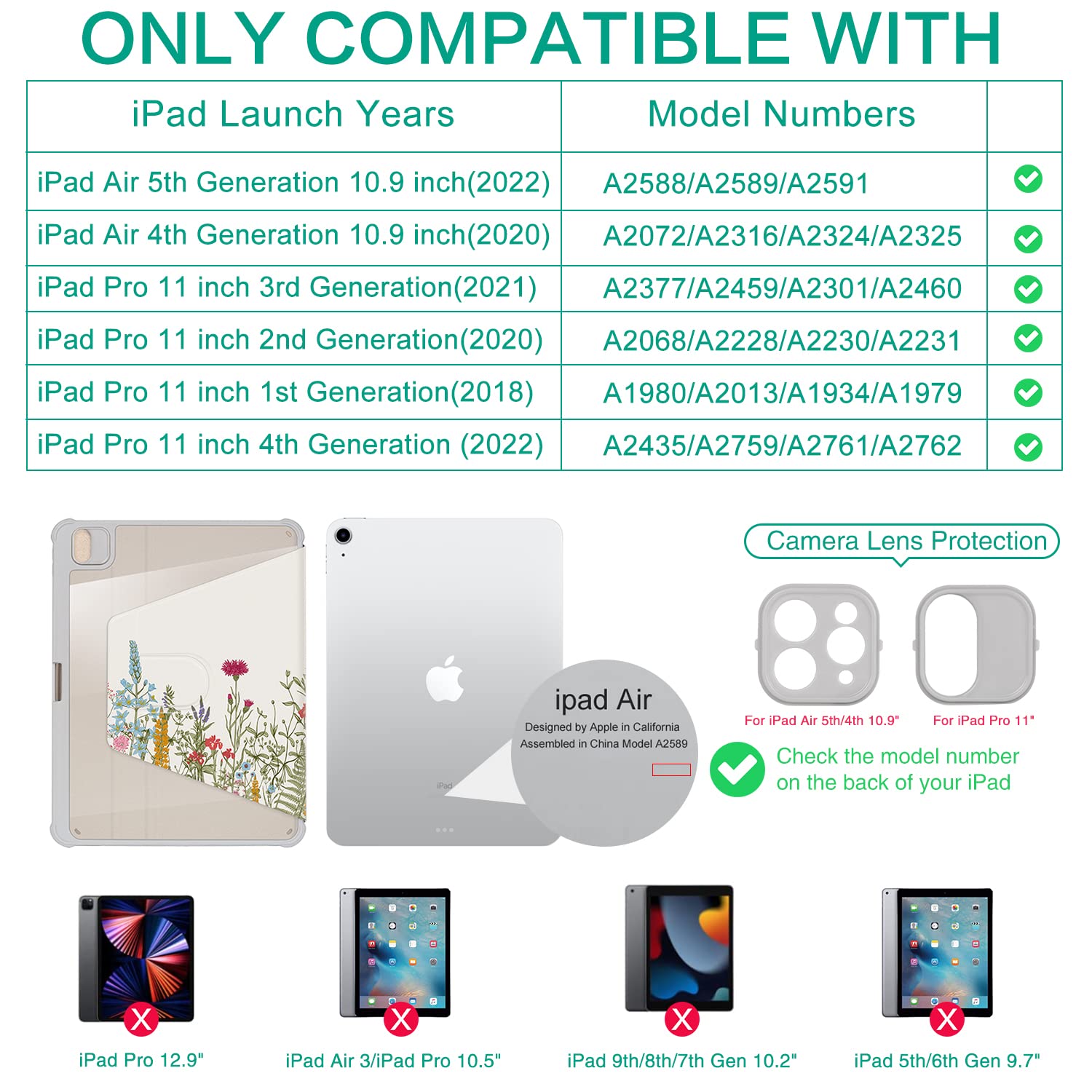 Rotating iPad Air 11 inch Case (M3/M2) 2025/2024 - 360° Multi-Angle Adjustable Stand with Pencil Holder for iPad Air 5th/4th Gen 2022/2020 & iPad Pro 11-inch - Floral Design - Perfect for Work, Study, and Entertainment