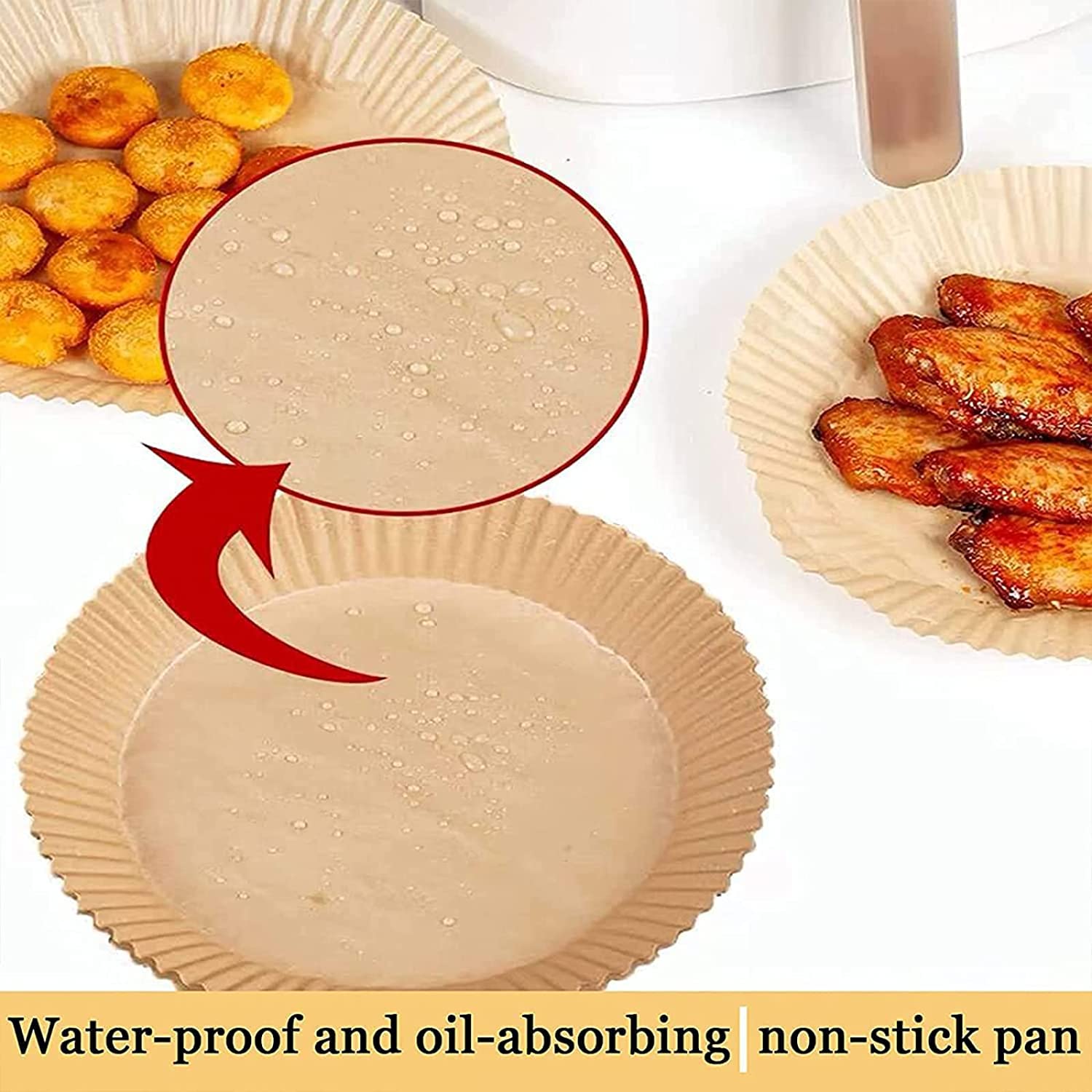 Non-Stick Air Fryer Liners 100Pcs (6.3 inch) with 100pc Disposable Gloves - Oil Proof, Waterproof, Food Grade Parchment Paper for Baking, Roasting, Microwave & Frying - Perfect for Healthy Cooking, Meal Prep & Party Snacks