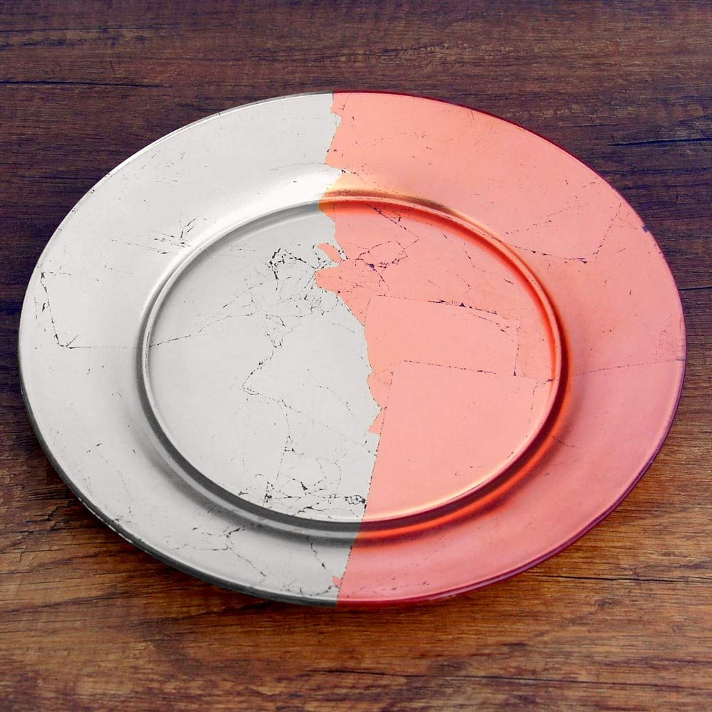 Elegant Red Pomegranate Gilded Edge Silver/Rose Gold Dinner Plates Set of 4 - 10.5