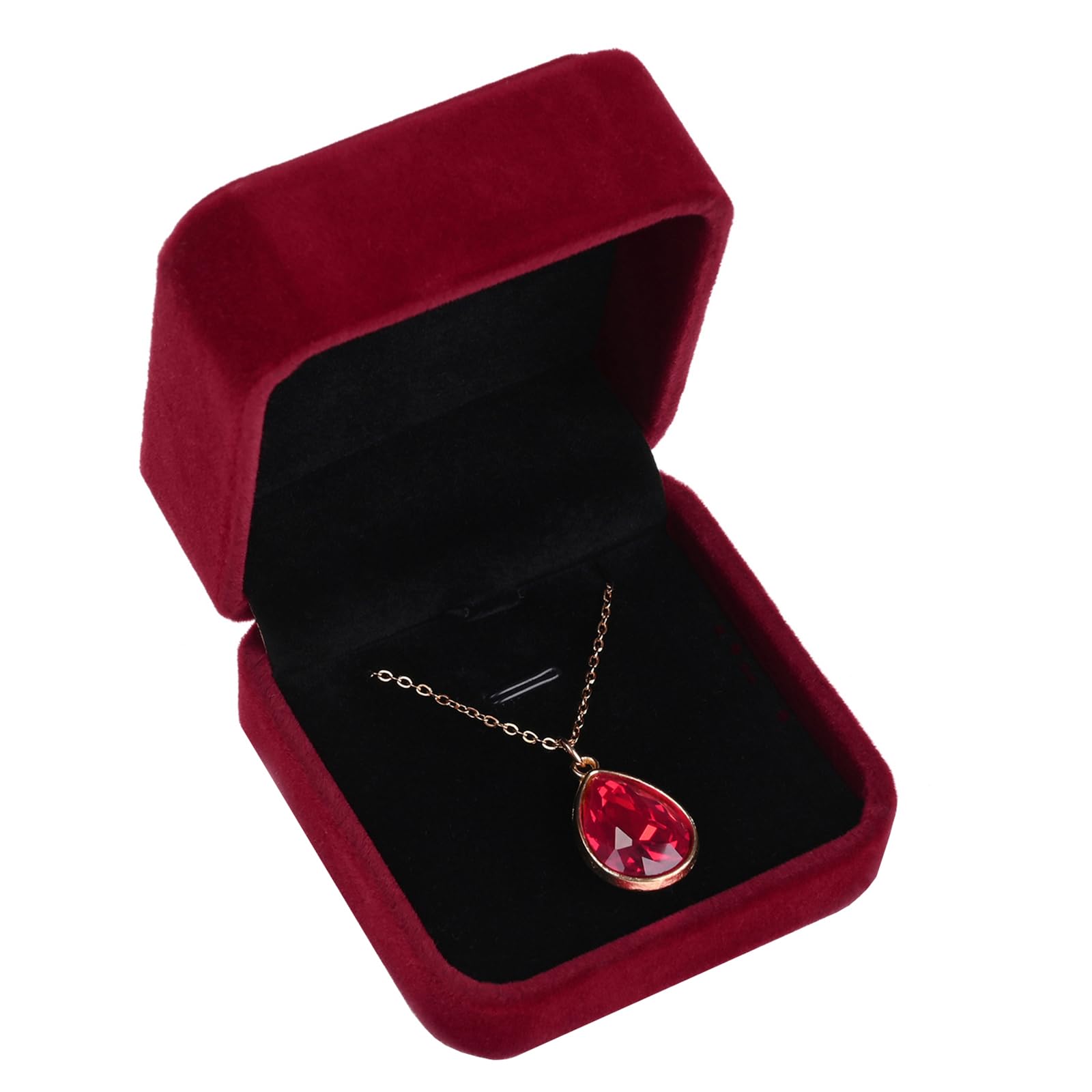 Luxury Velvet Jewelry Box for Necklace & Pendant - 2.8 x 2.8 x 1.6 Inches Wine Red Gift Box - Perfect for Jewelry Display, Storage & Wedding Ring Presentation