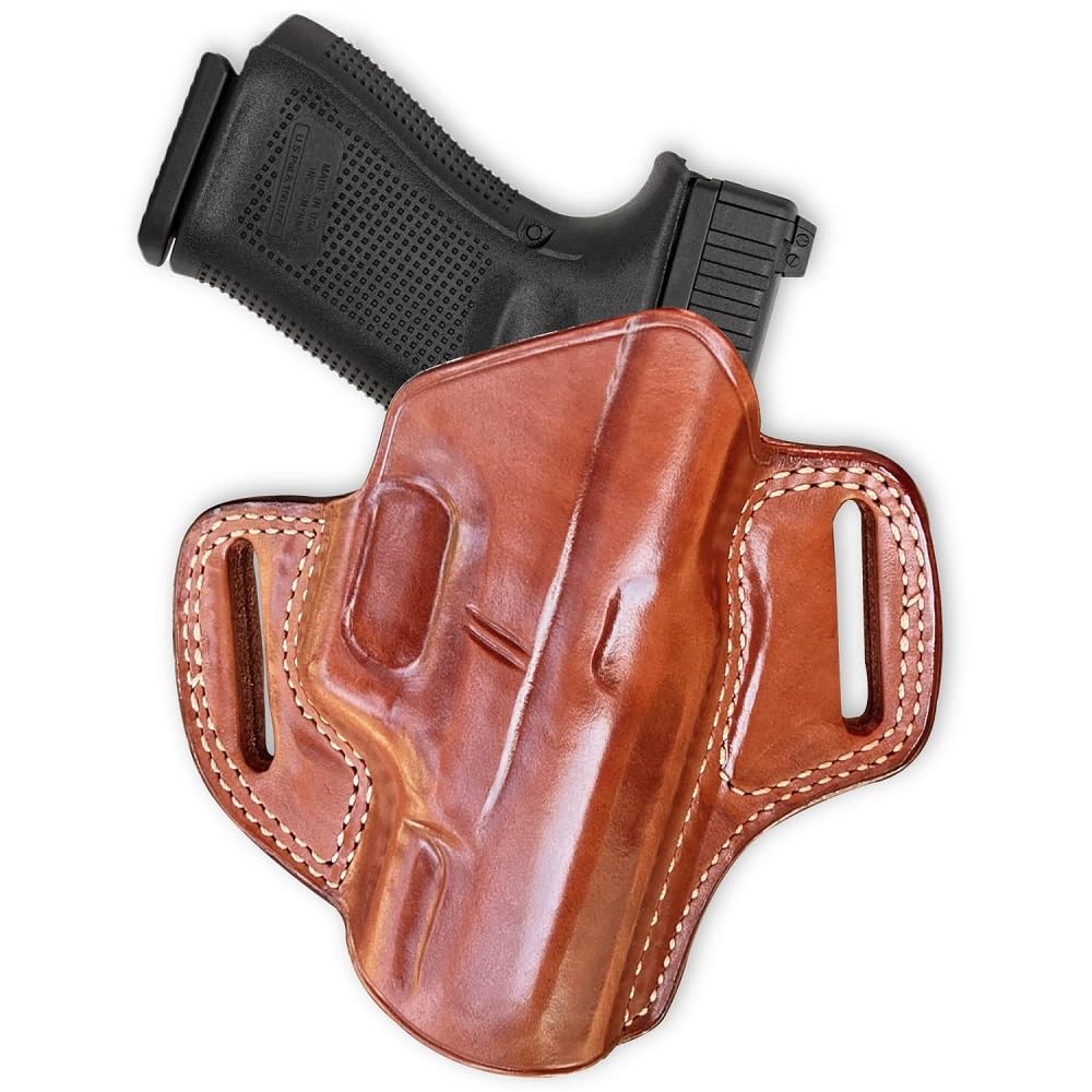 Leather Pancake OWB Belt Holster for Glock 43X MOS 9mm - Right Hand Draw, Brown - Concealed Carry & Outdoor Use