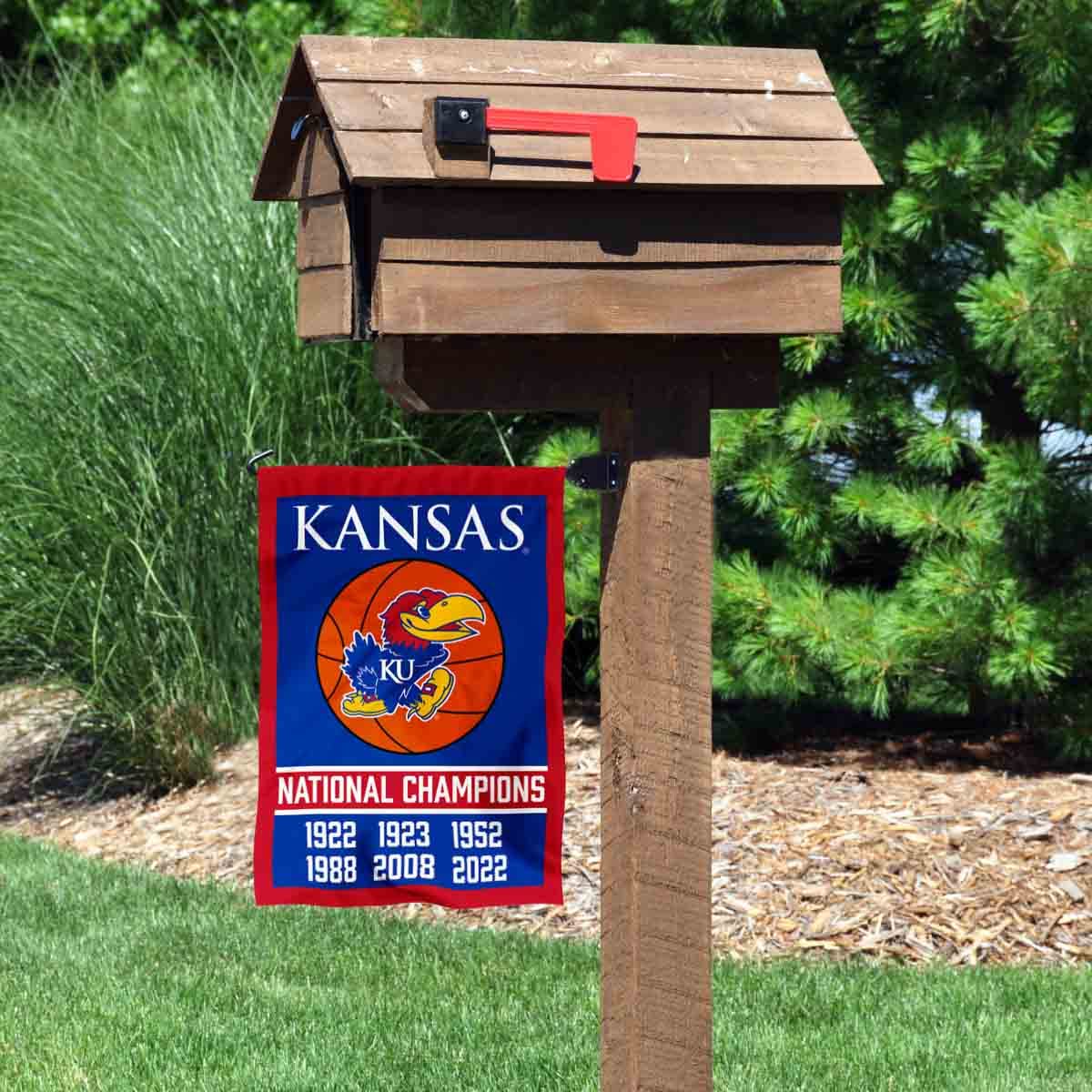 Kansas KU Jayhawks 6-Time NCAA Basketball Champions Double-Sided Garden Flag - Perfect for Game Day Decor, Tailgating & College Sports Fan Showcase