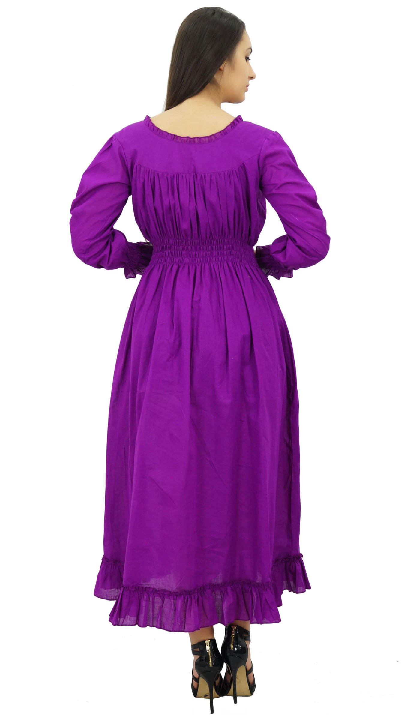 Bimba Women's Cotton Smocked Waist Long Casual Maxi Dress - Flowy Summer Beach Dress for Vacation, Date Night & Boho Outfits