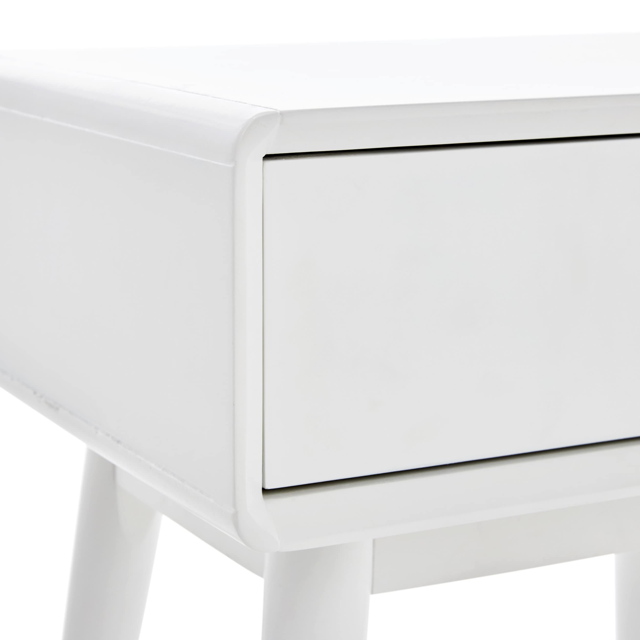 Elle Decor Rory White Side Table - Minimalist Mid-Century Nightstand for Bedroom & Living Room