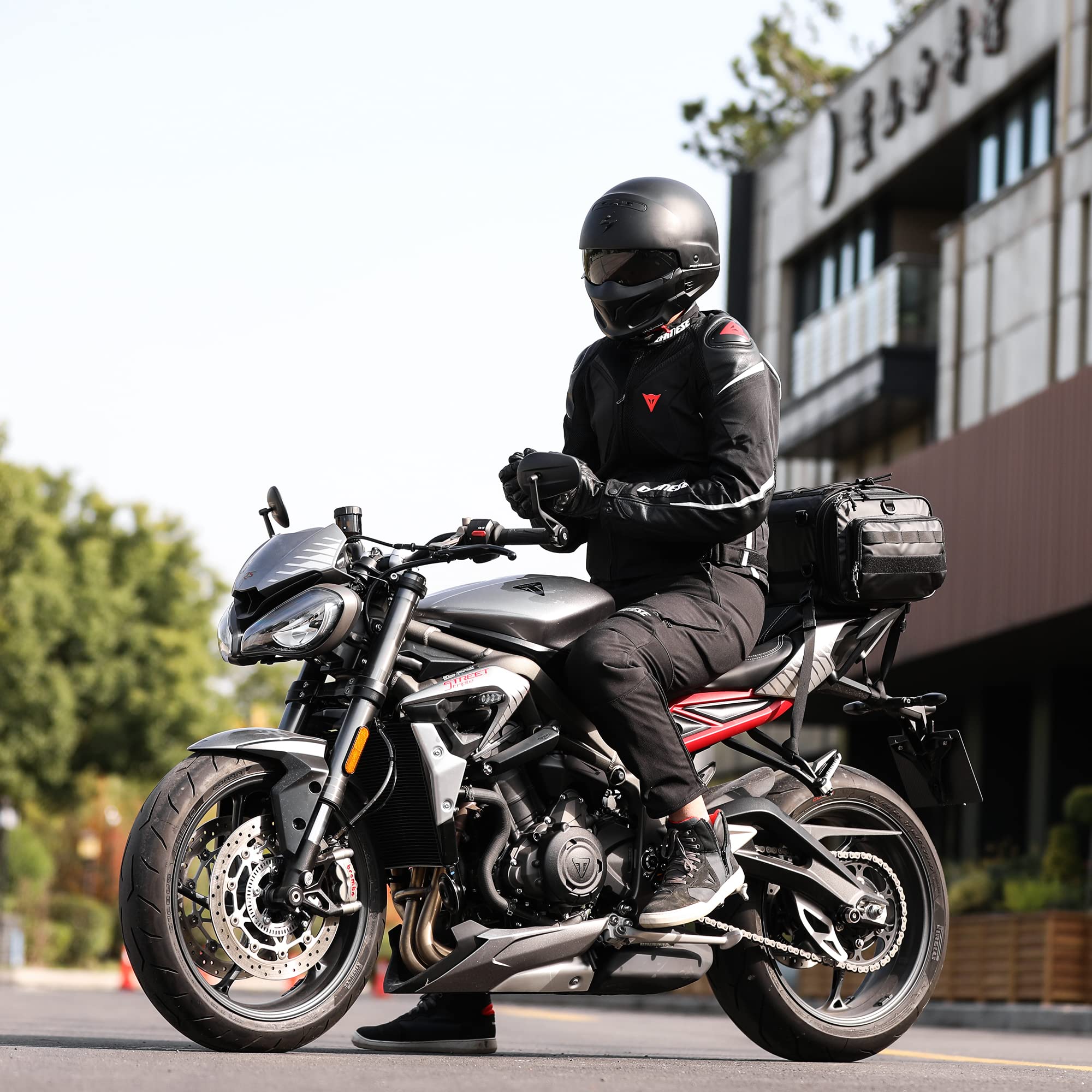 Rhinowalk 26L Expandable Waterproof Motorcycle Tail Bag with Rain Cover & Straps - Durable Travel Luggage for Motorbike Helmet Storage & Adventure Riding