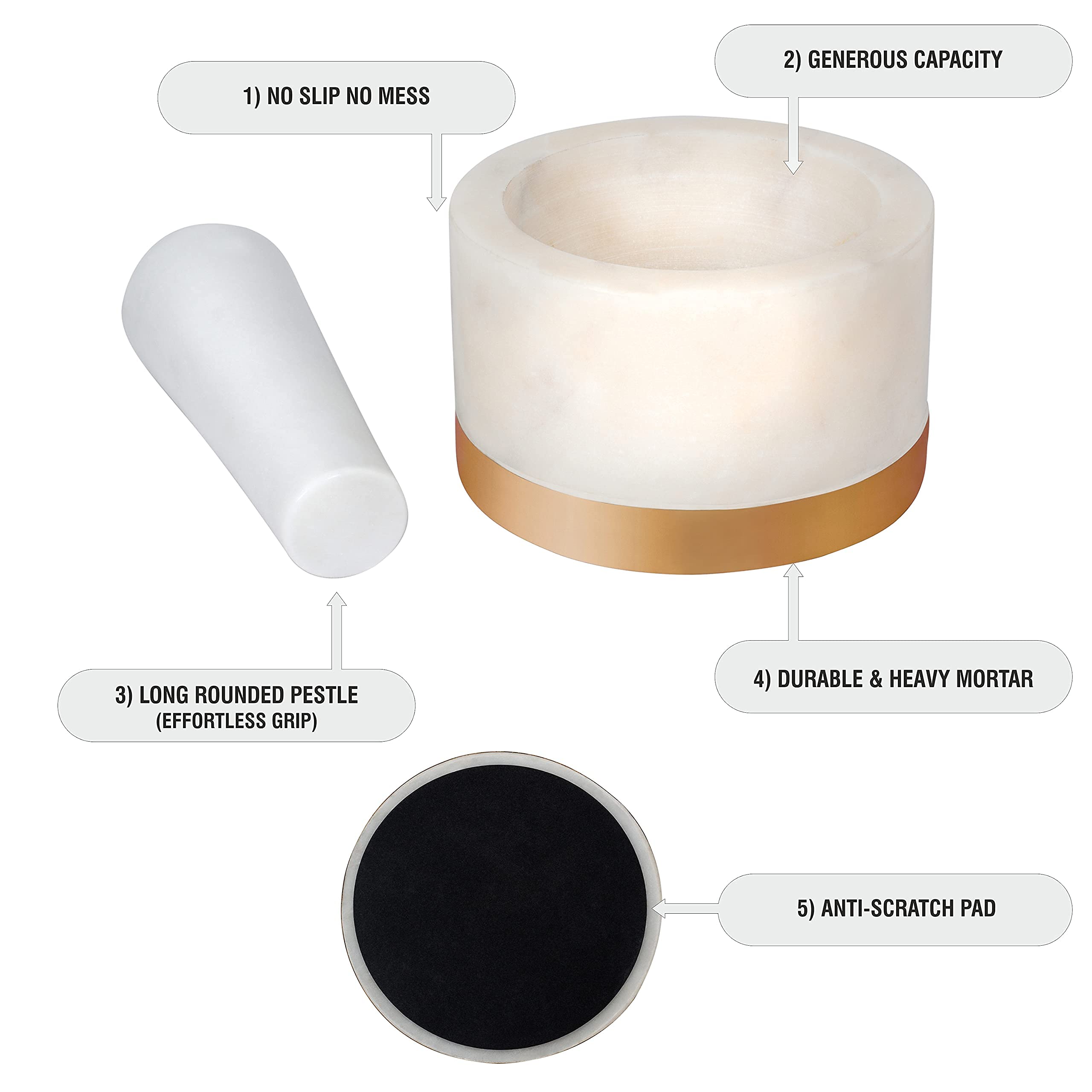 Premium Marble Mortar and Pestle Set with Brass Base - Heavy Duty Natural Stone Grinder for Spices, Herbs, Seasoning & Pastes - Perfect for Kitchen, Cooking, Ayurveda & Herbal Medicine Preparation
