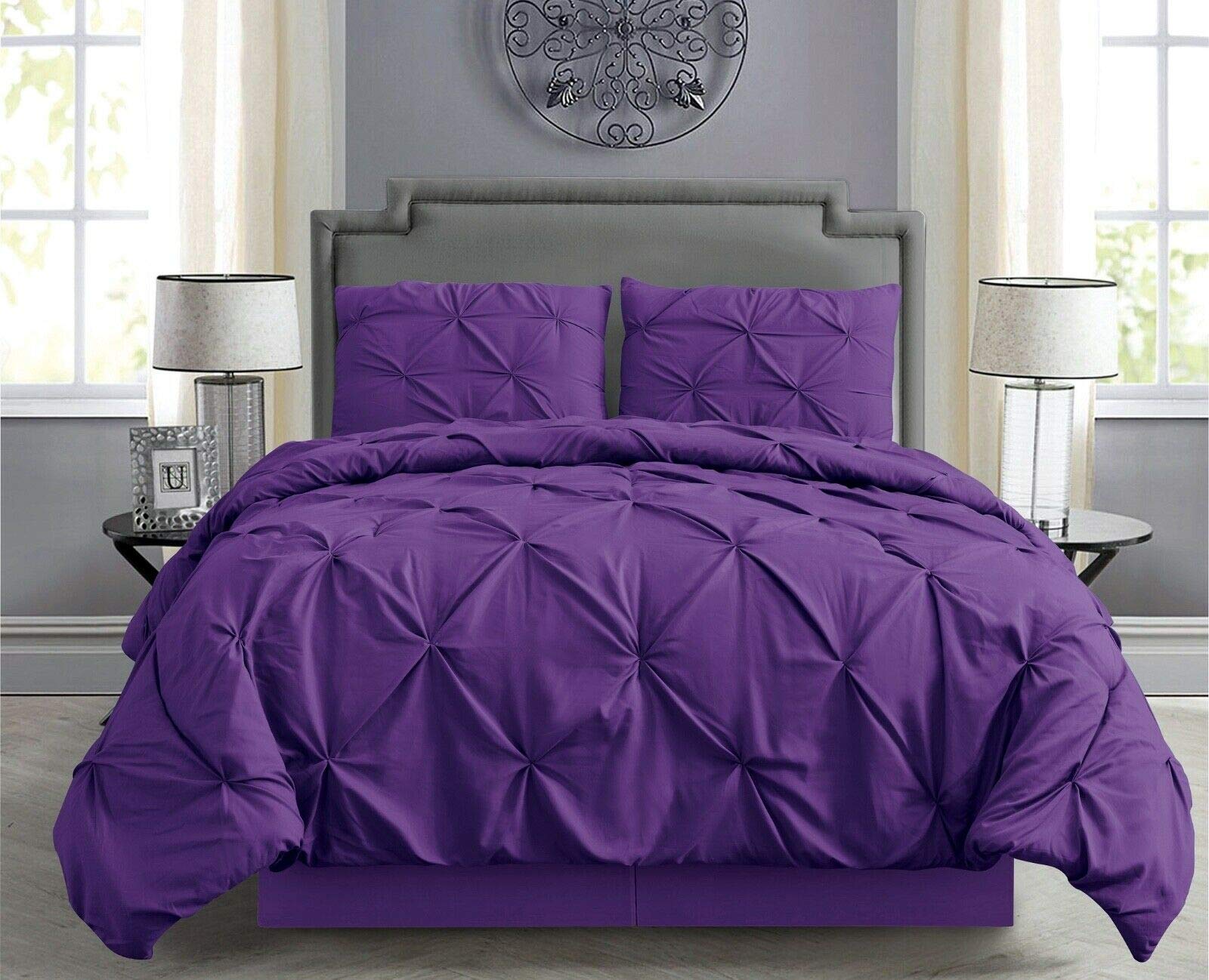 Empire Home 4-Piece Pintuck Comforter Set with Matching Pillowcases - Purple Full/Queen Size Bedding - Soft Luxury Bedroom Decor for Master & Guest Rooms