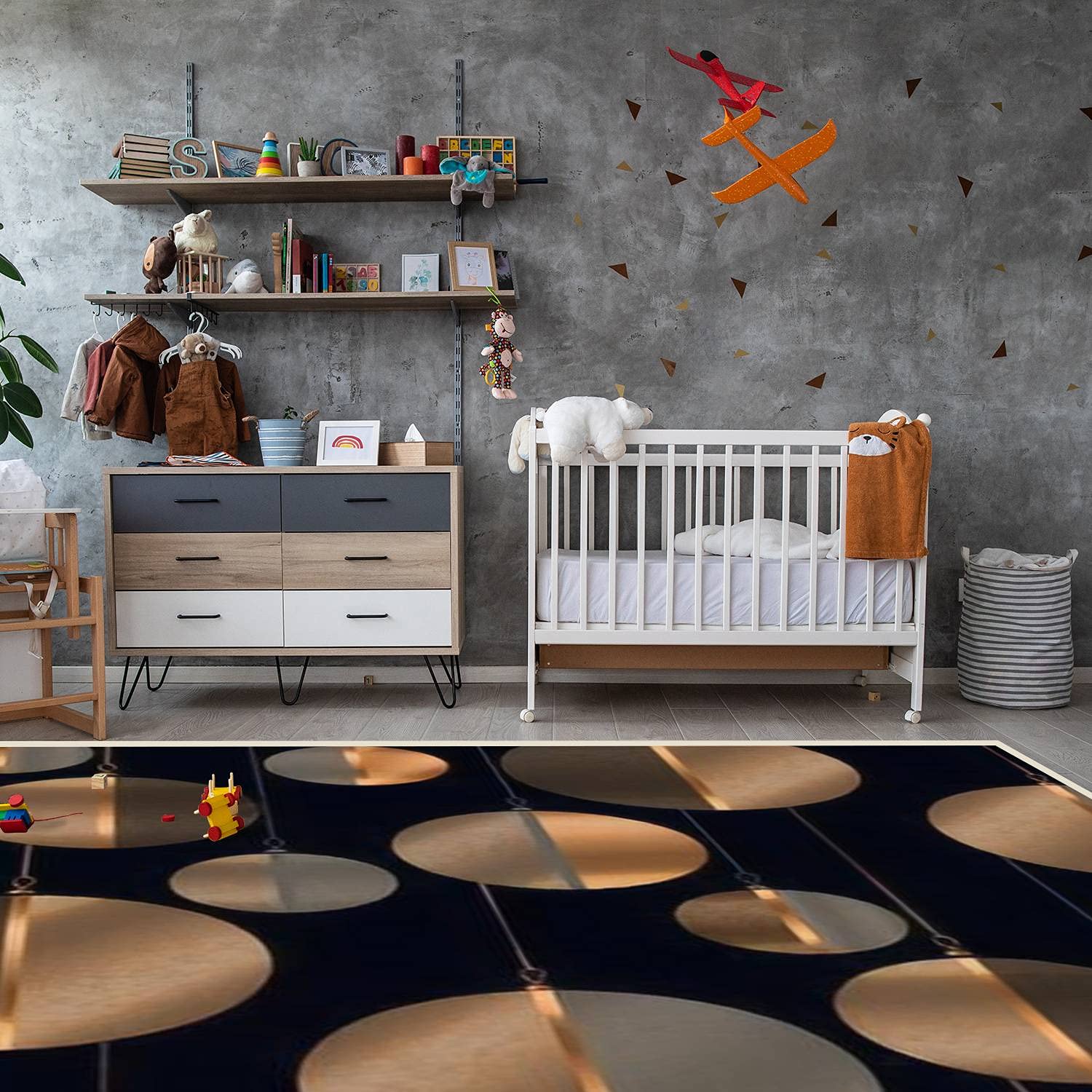 Modern Abstract Area Rugs - Stain Resistant Carpet Mat for Living Room, Bedroom, Kitchen & Bathroom - Black and Copper Seamless Pattern Rectangular Home Decor - Perfect for Christmas Decorations, Housewarming Gifts & Cozy Interior Design