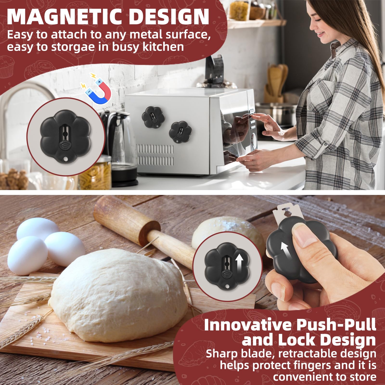 Professional Magnetic Bread Lame Dough Scoring Tool - Extendable Sourdough Bread Scraper for Artisan Baking, Perfect for Homemade Sourdough & Baguette Making - Ideal for Bakers & Bread Enthusiasts (Black)