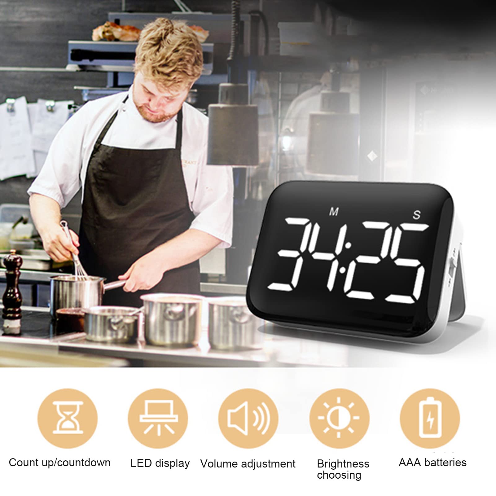 Digital Kitchen Timer with LCD Display - Magnetic Countdown Timer for Cooking, Baking, and Classroom Use | Perfect for Kitchen, Office, and Study Sessions