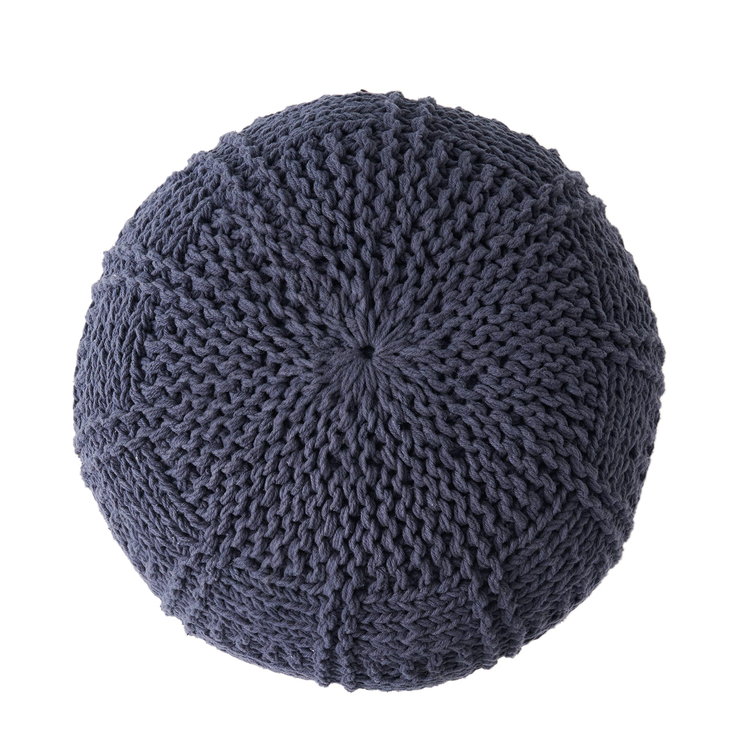 Christopher Knight Home Yuny Pouf Ottoman - Navy Blue Square Footrest Stool for Living Room, Bedroom & Dorm | Modern Home Decor Accent Piece