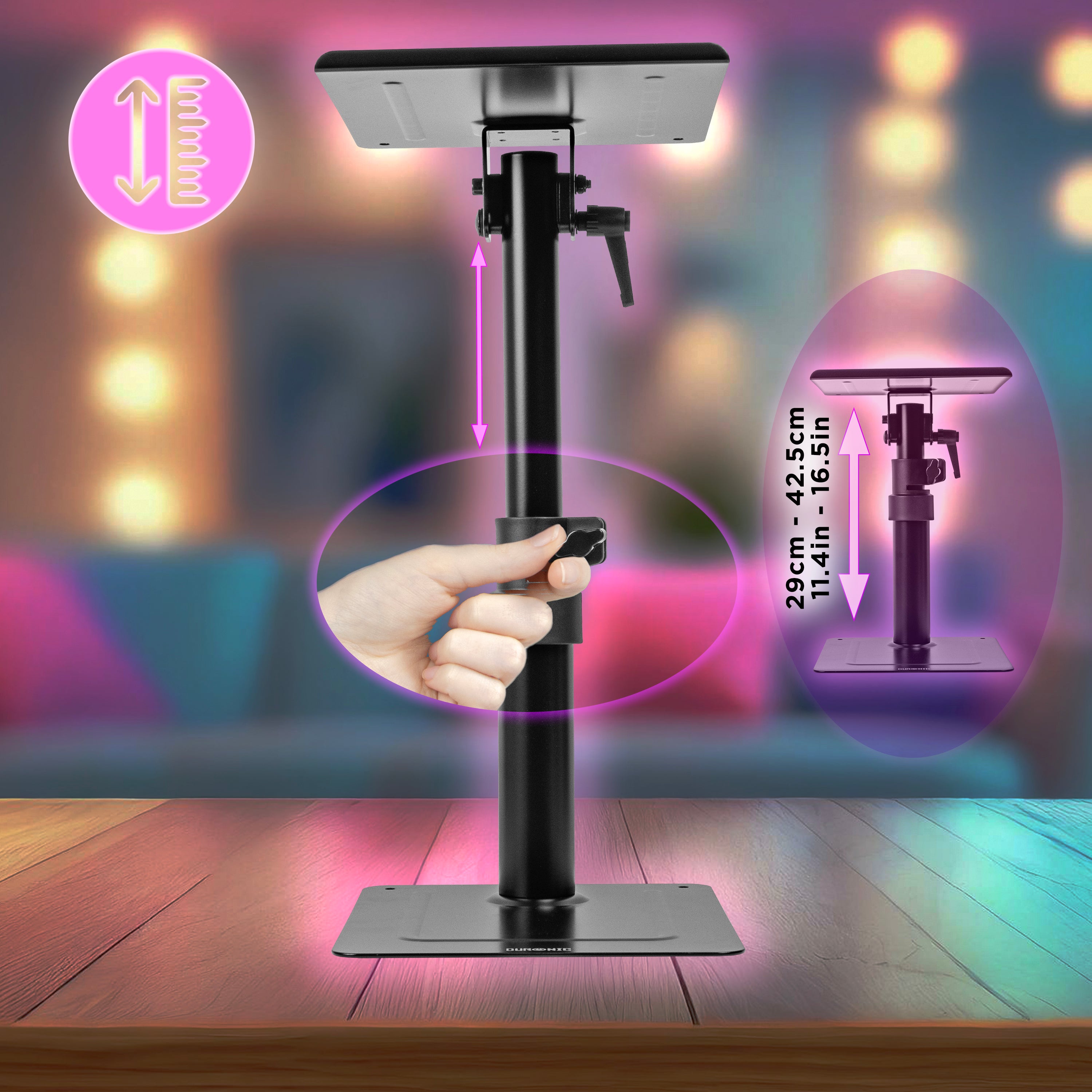 Duronic SPS30 Adjustable Dual Speaker Stands - Height & Tilt Desk Mount Speaker Risers for Bookshelf Speakers, Studio Monitors & Gaming Setups | Perfect for Home Entertainment, Music Production & Professional Presentations