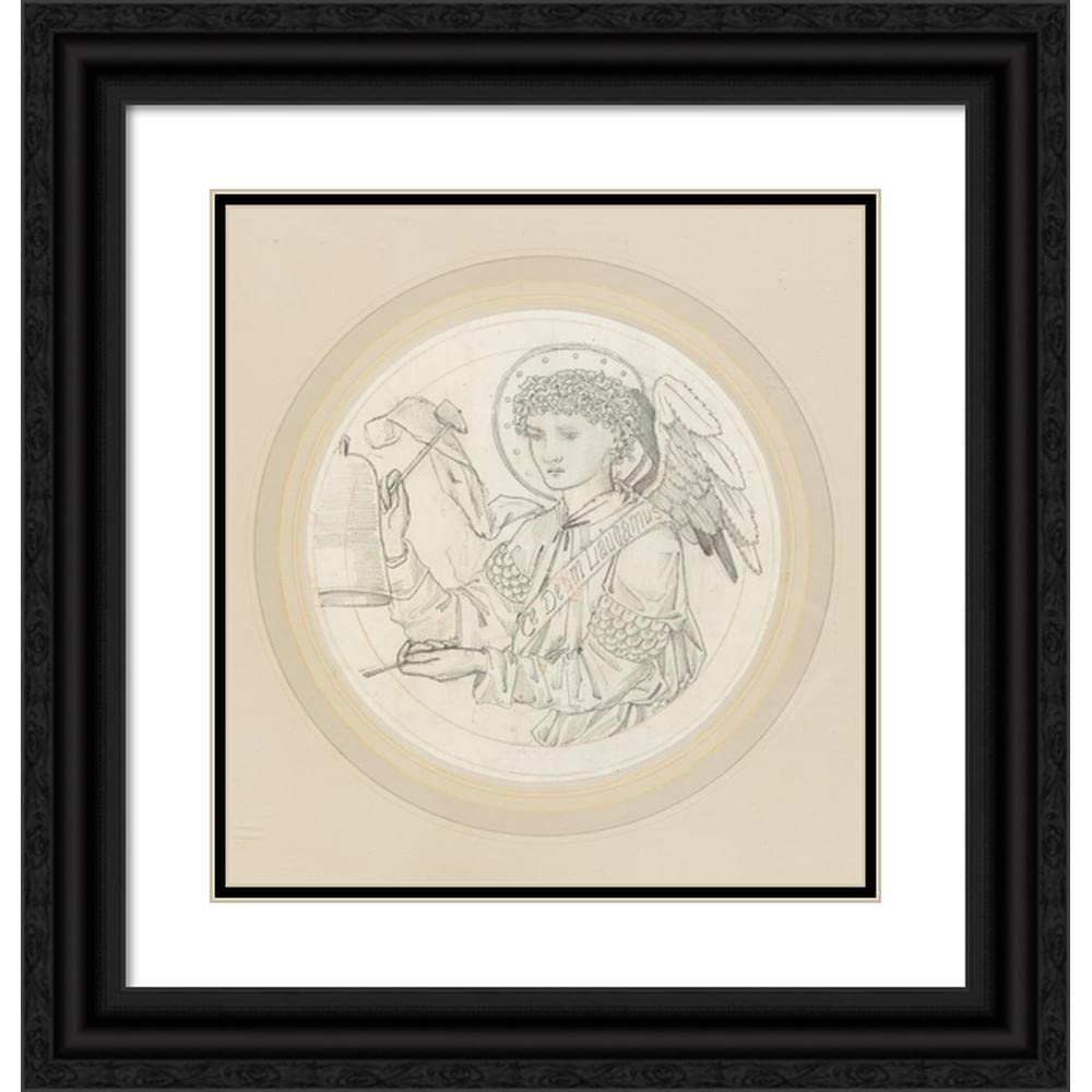 Sir Edward Coley Burne-Jones Angel Playing on Bells Art Print - 15x16 Inch Black Ornate Framed Museum Quality with Double Matting | Perfect for Home Decor, Office Wall Art & Gift Giving