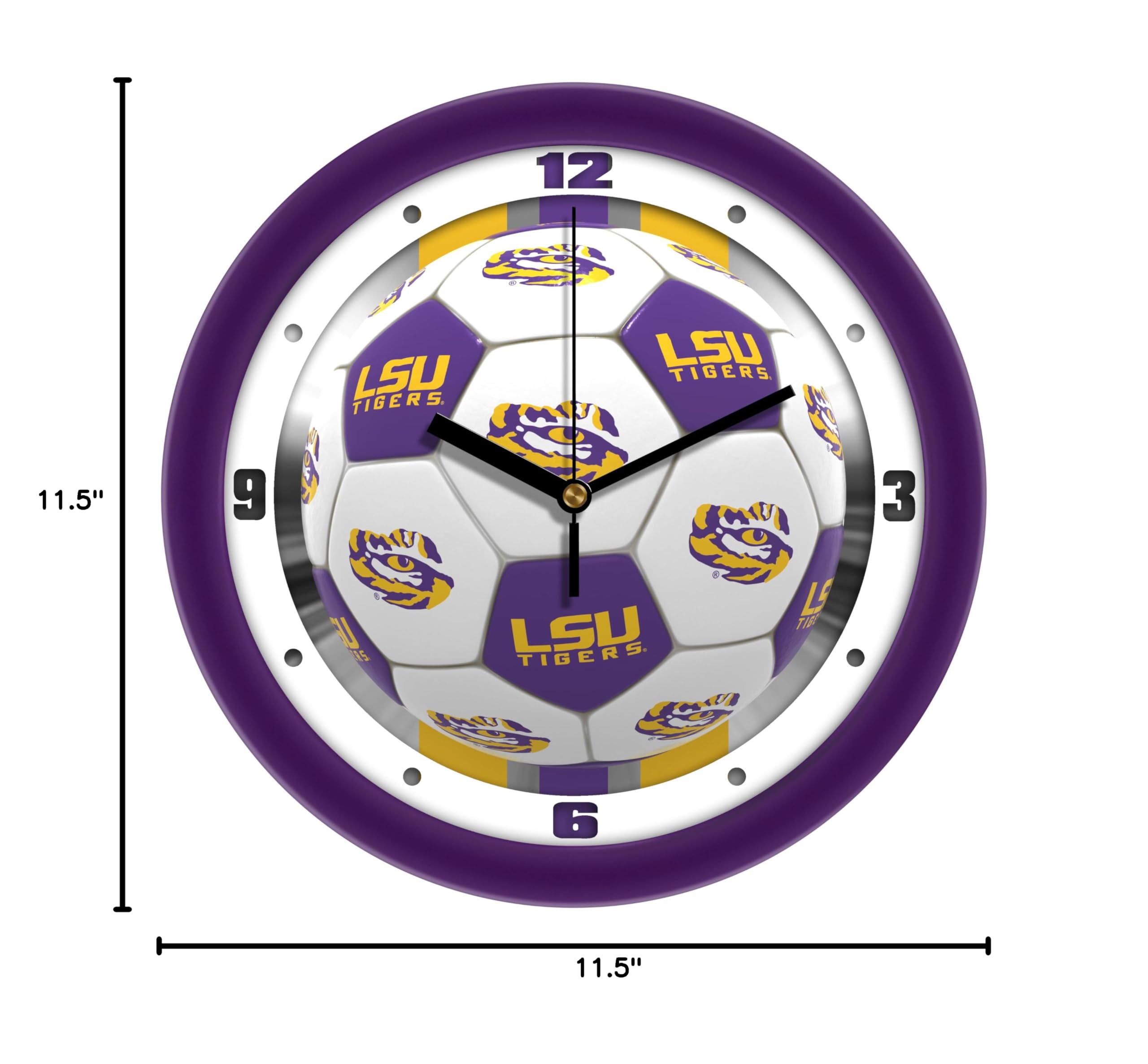 SunTime LSU Tigers Soccer Wall Clock - Officially Licensed College Football Decor for Fans - Perfect for Dorm, Game Room, and Office Decor