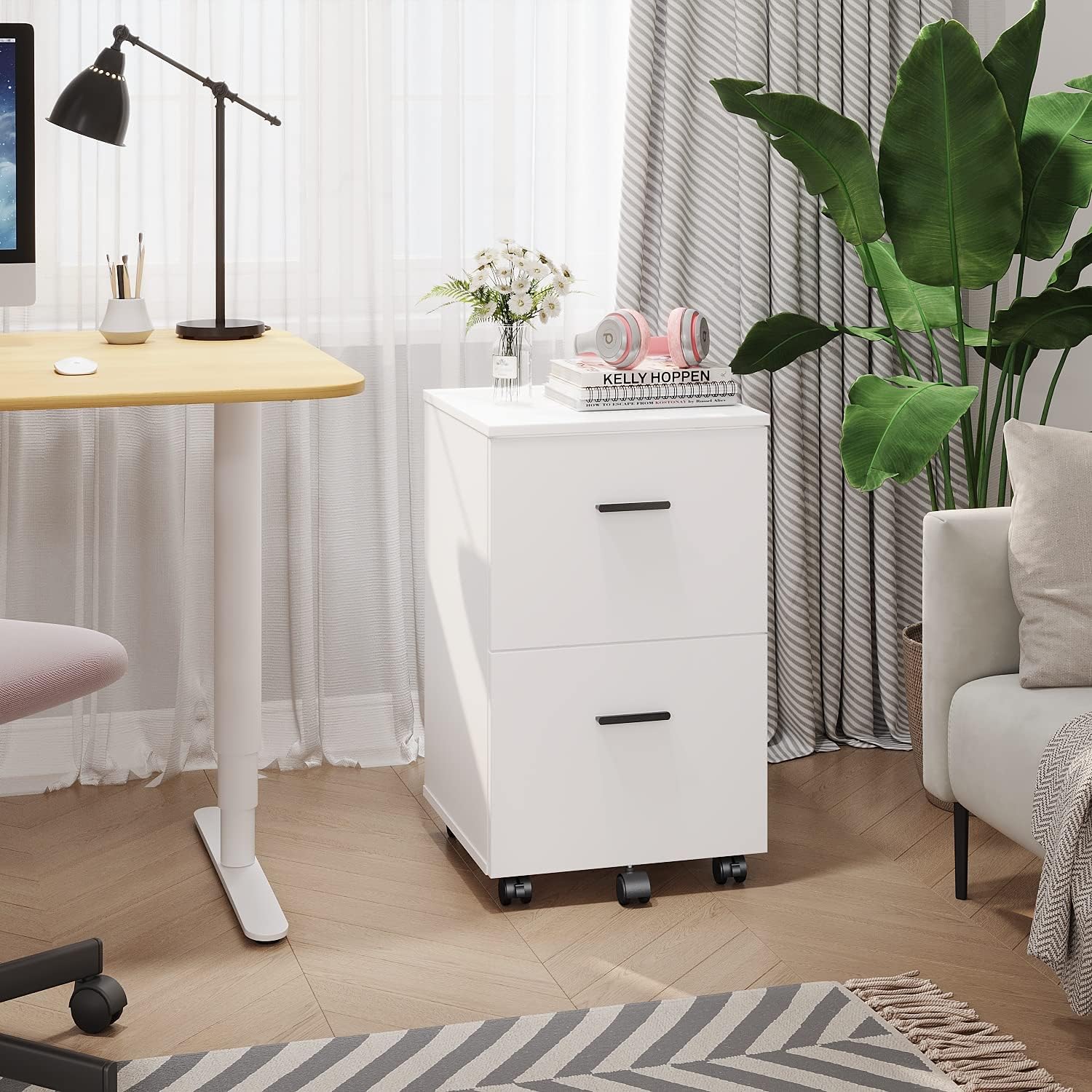 Panana 2-Drawer Wooden Mobile File Cabinet with Wheels - Rolling Storage Organizer for Letter & A4 Files - Home Office Desk Organizer (White) | Perfect for Small Spaces, Office Storage & Document Organization
