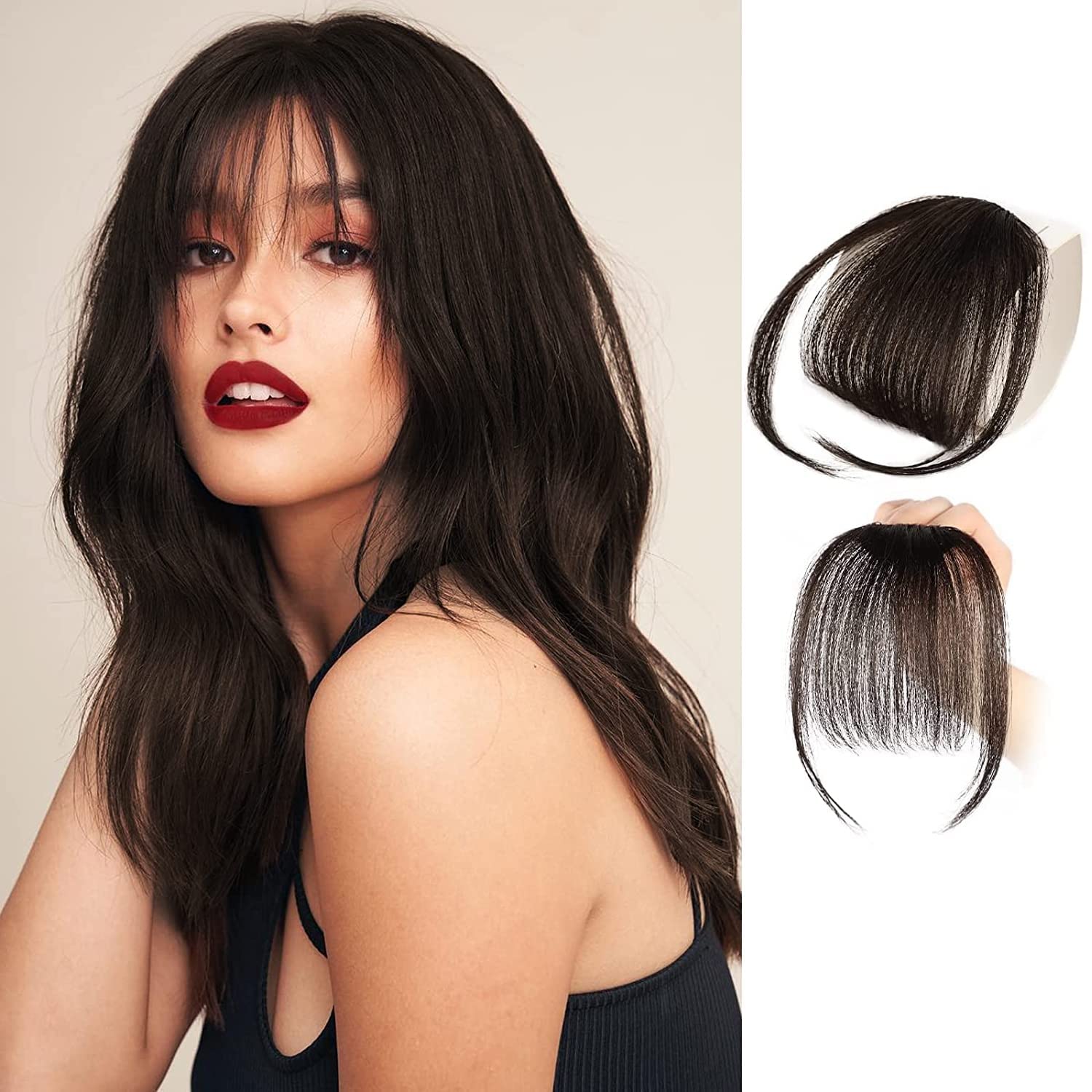 Evolluxi Clip-In Human Hair Bangs Extensions for Women - Natural Black Fringe Bangs, Real Hair, Flat & Neat (1 Pack) | Perfect for Daily Wear, Cosplay & Hairstyle Transformations